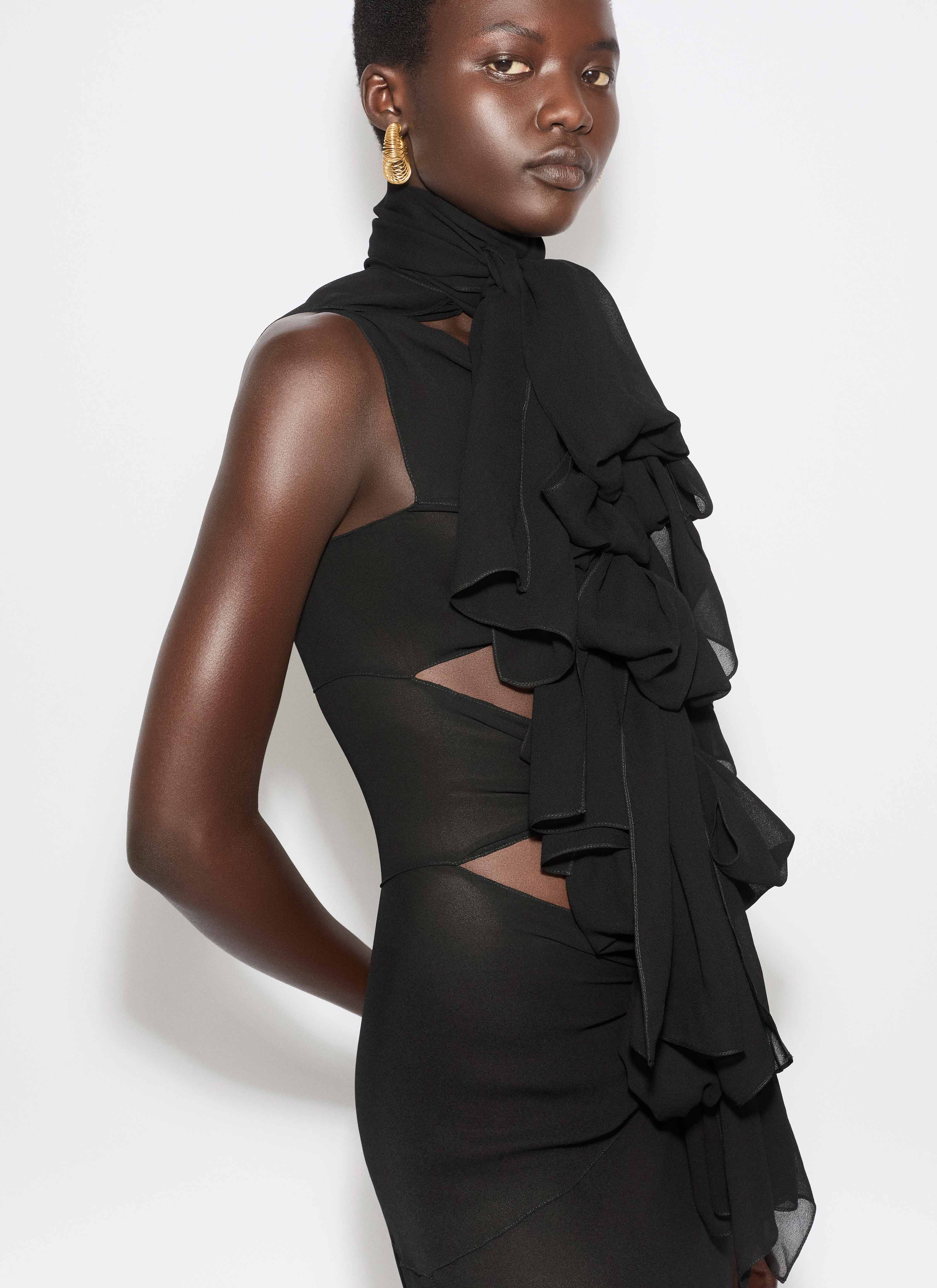 ALAÏA BLACK LIGHT GEORGETTE BOW DRESS