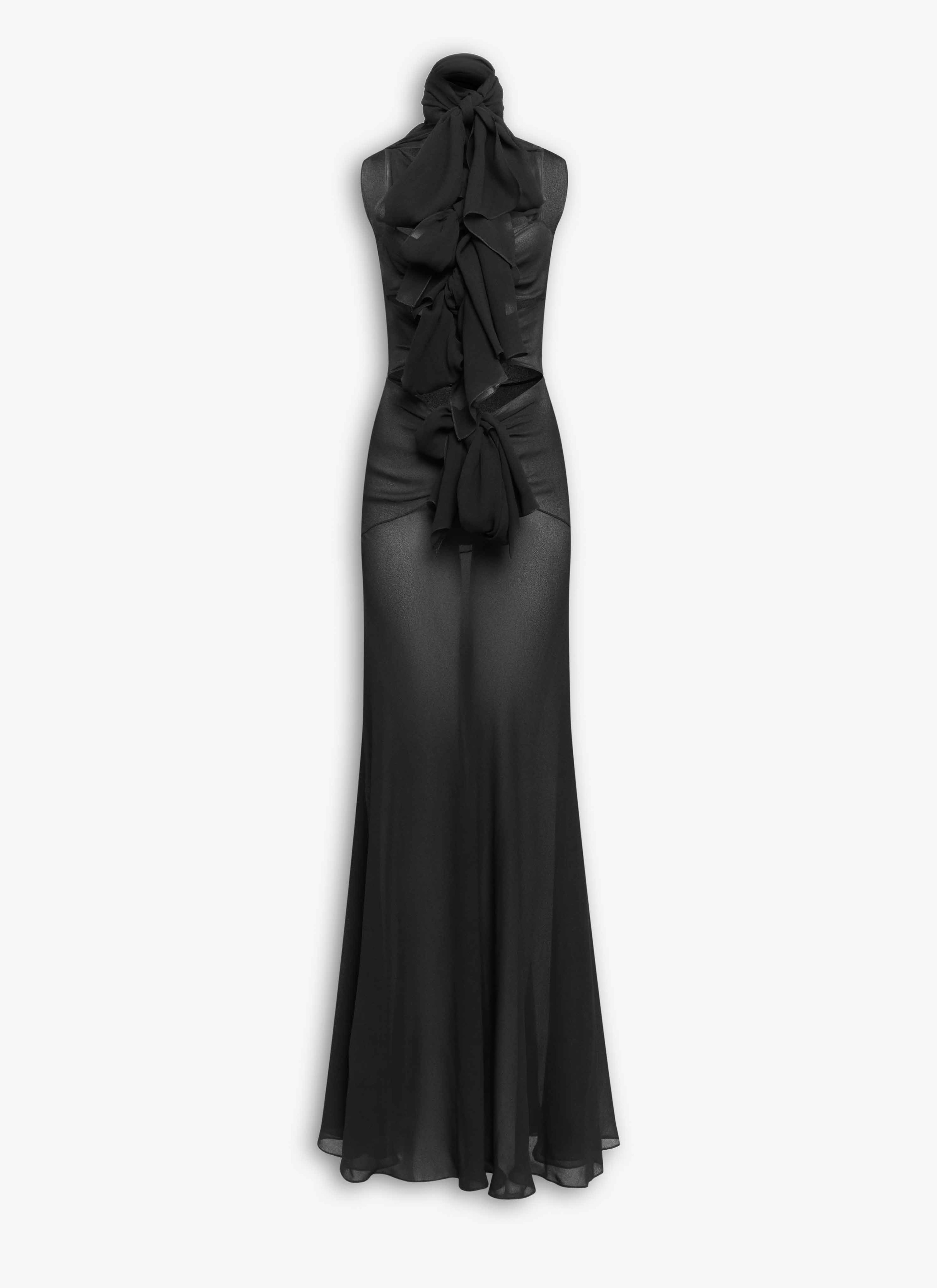 ALAÏA BLACK LIGHT GEORGETTE BOW DRESS