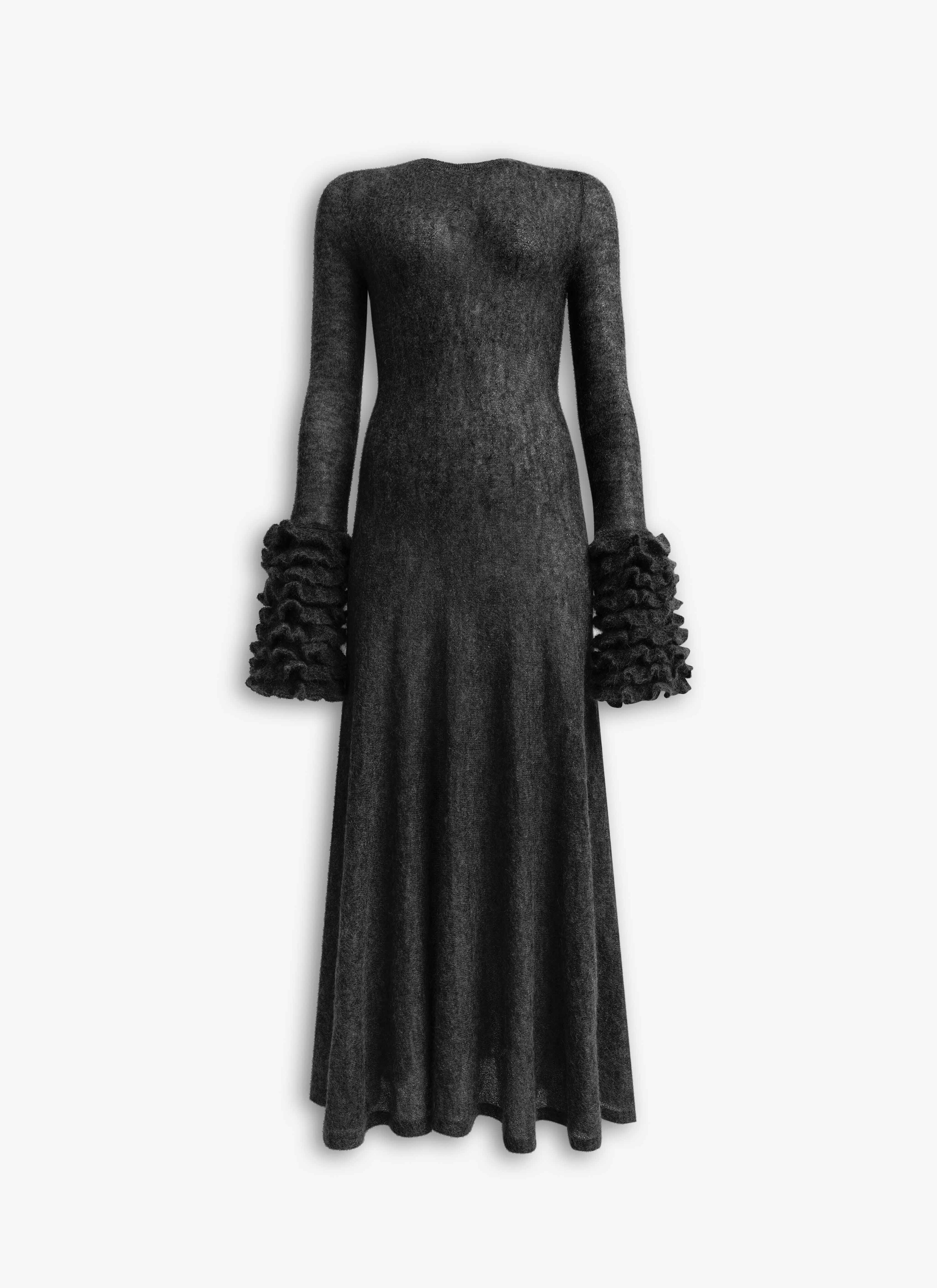 ALAÏA BLACK FRILLS MOHAIR KNIT DRESS