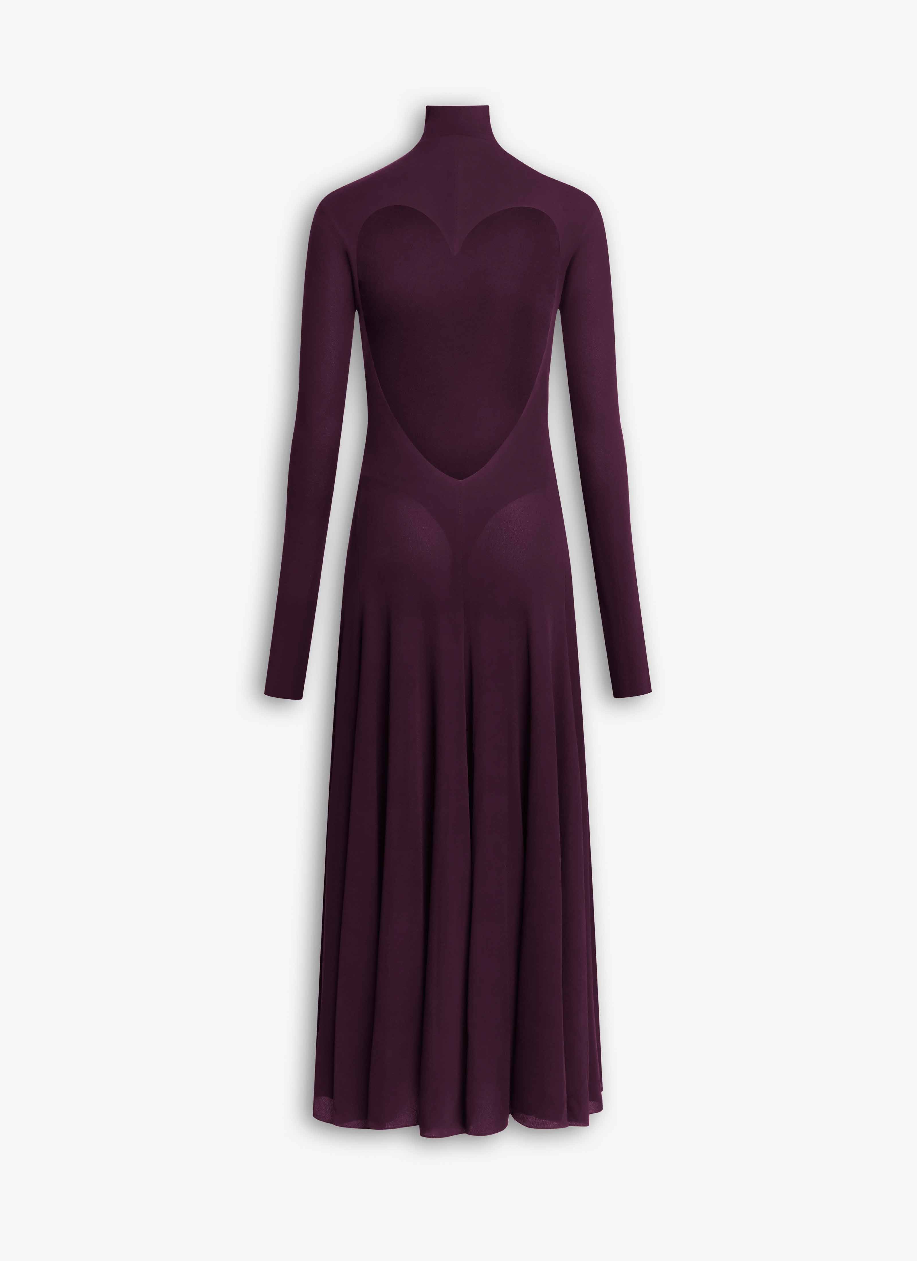 ALAÏA PLUM FLUID JERSEY HEART DRESS