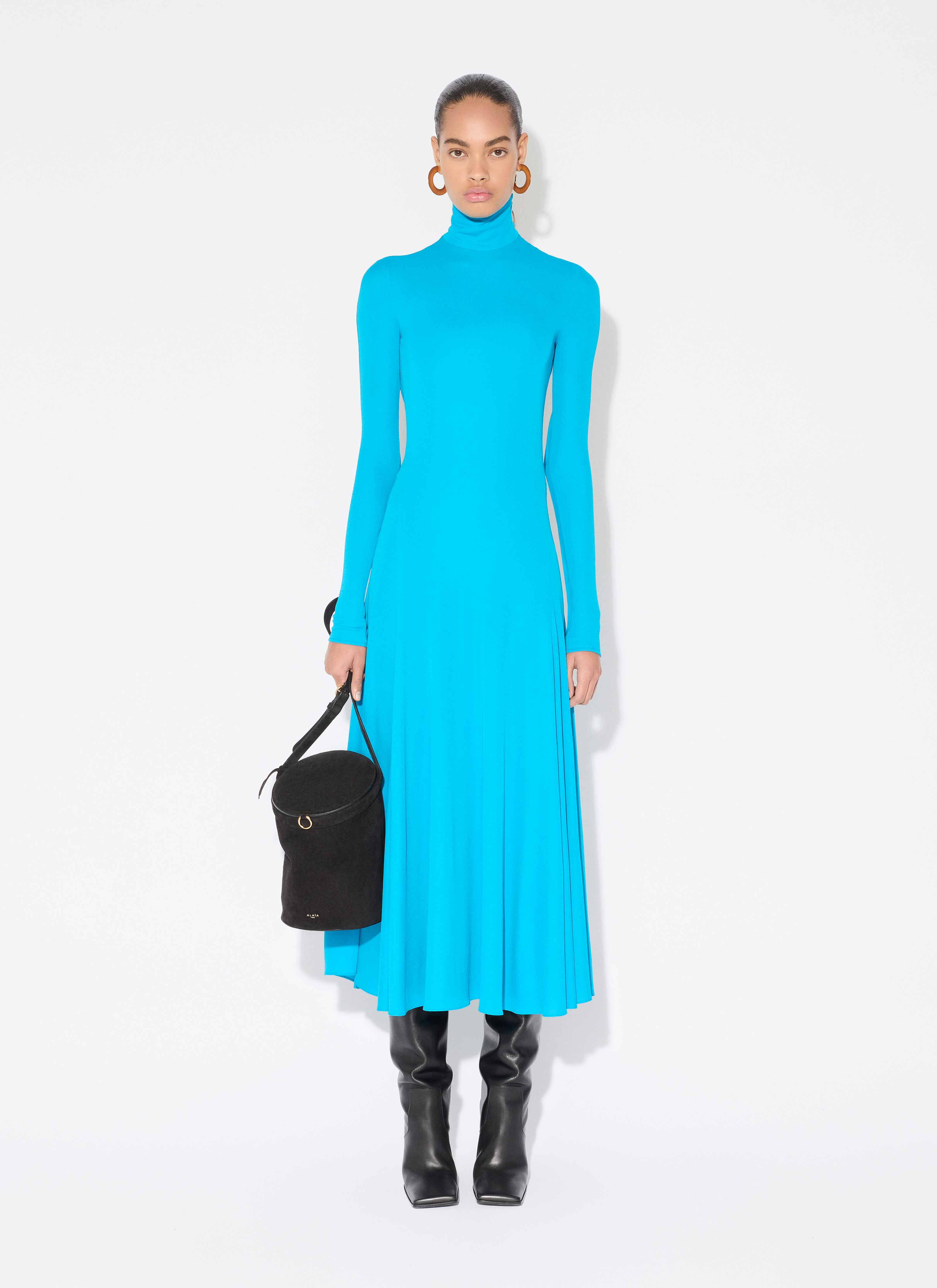 ALAÏA TURQUOISE FLUID JERSEY HEART DRESS