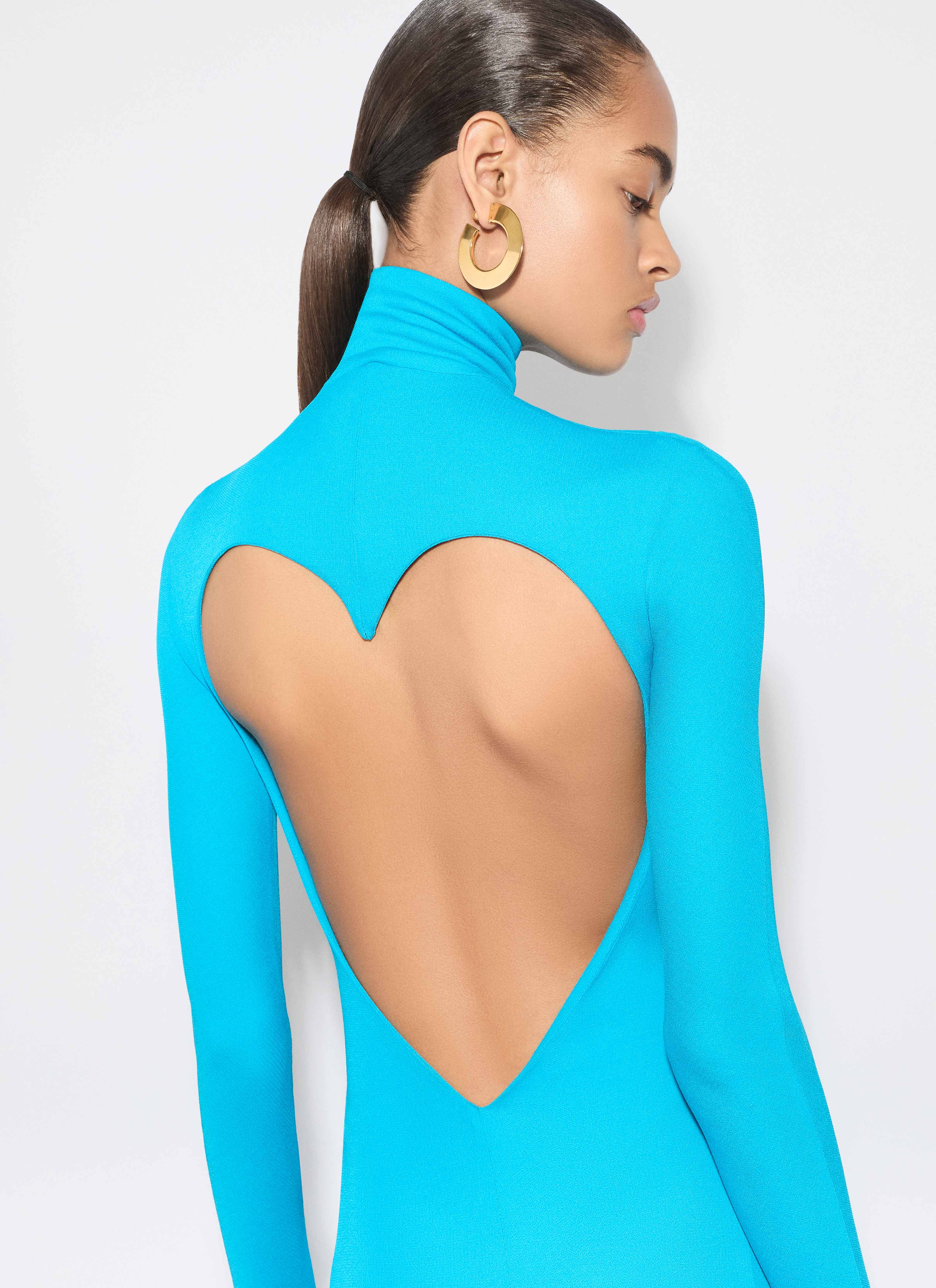 ALAÏA TURQUOISE FLUID JERSEY HEART DRESS