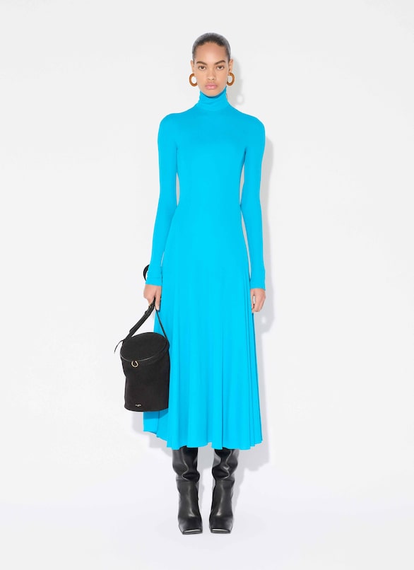 ABITO CON CUORE IN JERSEY FLUIDO ALAÏA TURQUOISE ABITO CON CUORE IN JERSEY FLUIDO