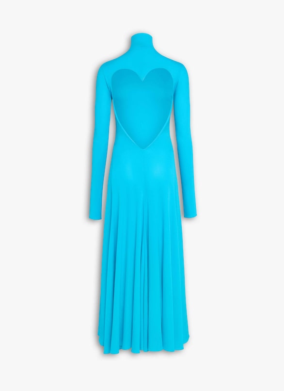 ABITO CON CUORE IN JERSEY FLUIDO ALAÏA TURQUOISE ABITO CON CUORE IN JERSEY FLUIDO