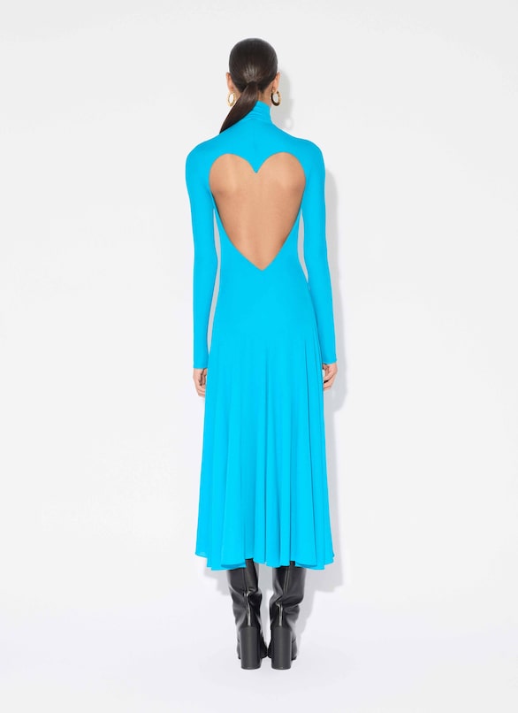 ABITO CON CUORE IN JERSEY FLUIDO ALAÏA TURQUOISE ABITO CON CUORE IN JERSEY FLUIDO