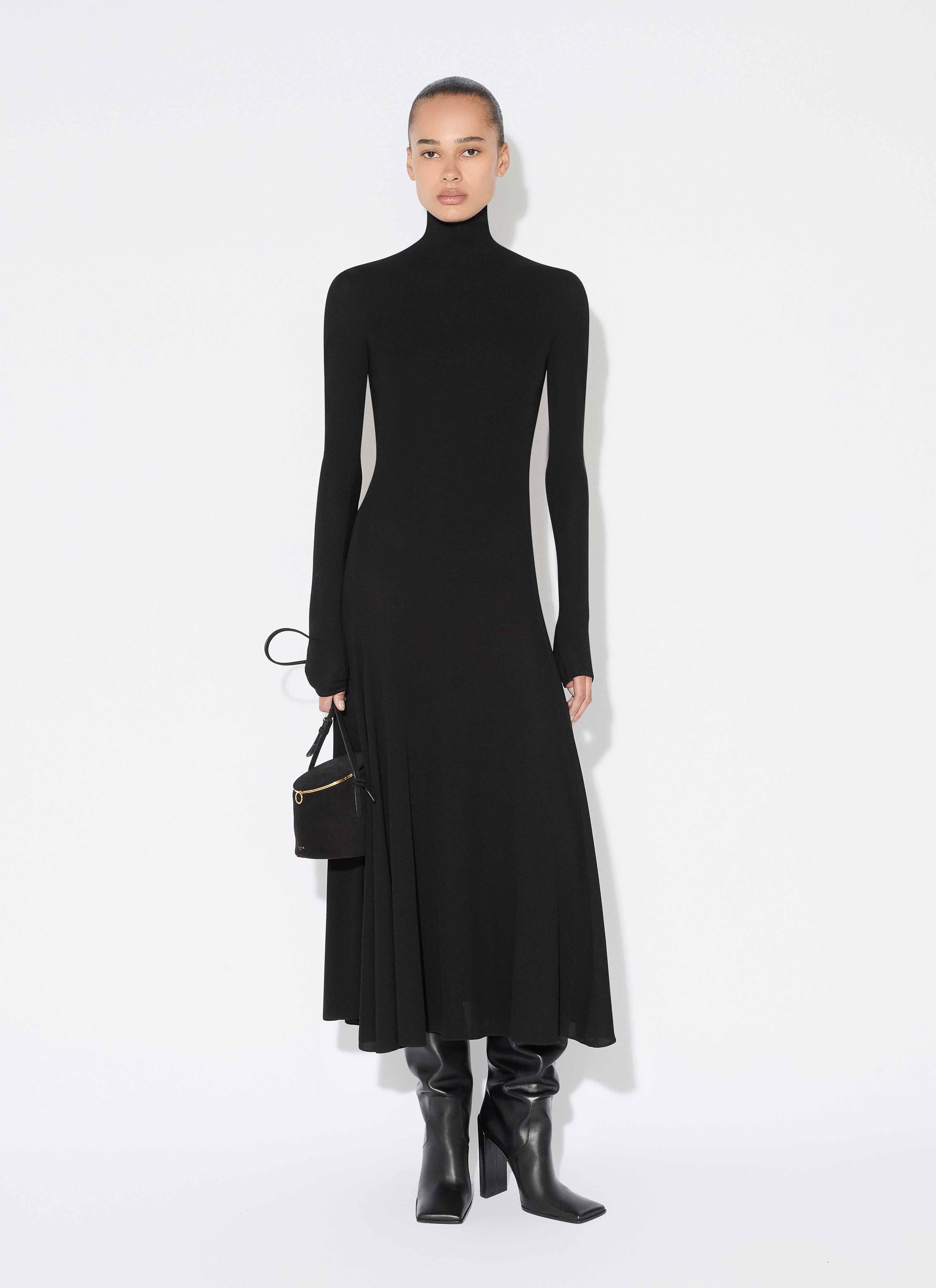 ALAÏA BLACK FLUID JERSEY HEART DRESS