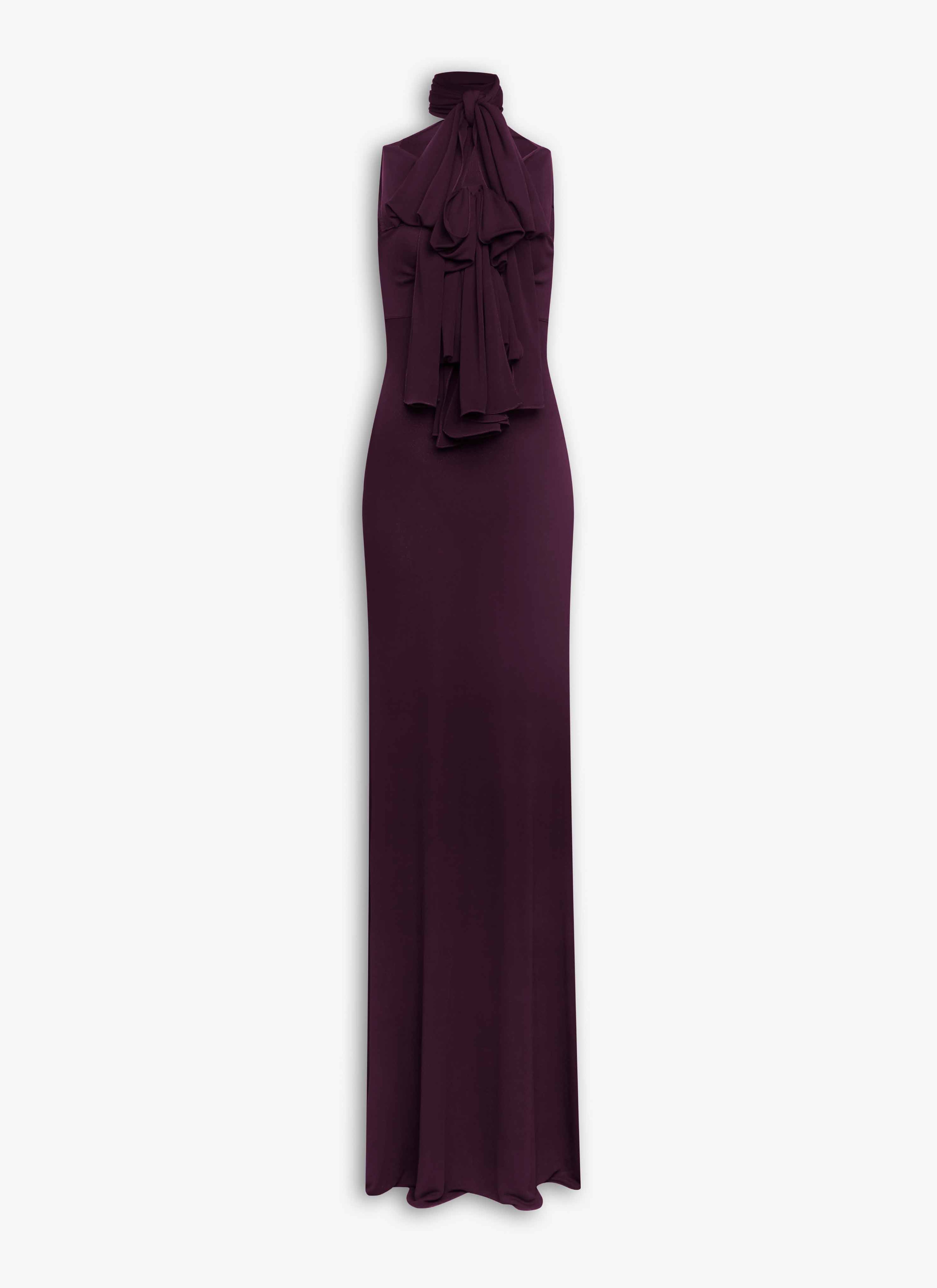 ALAÏA PLUM FLUID JERSEY BOW DRESS