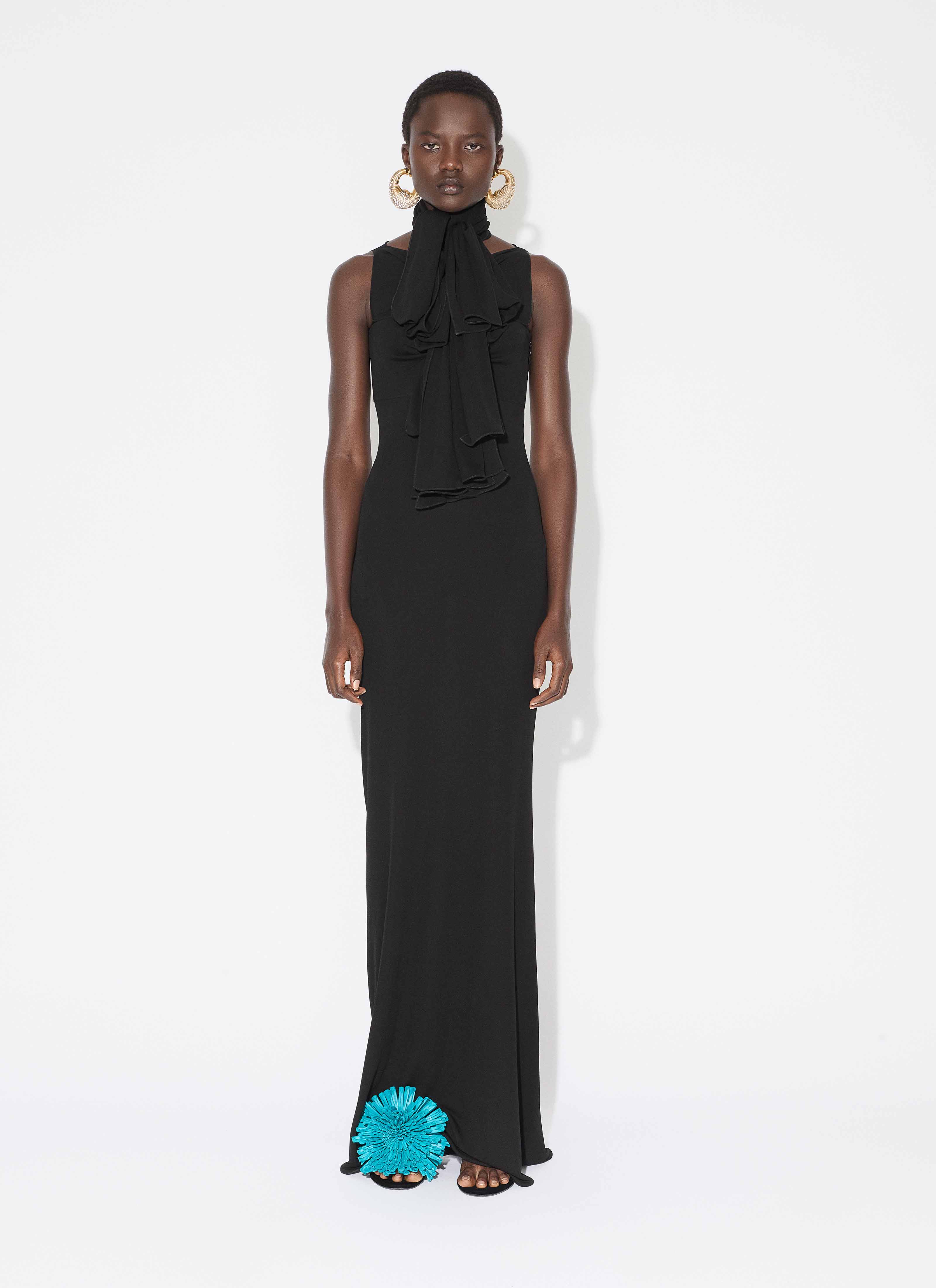 ALAÏA BLACK FLUID JERSEY BOW DRESS