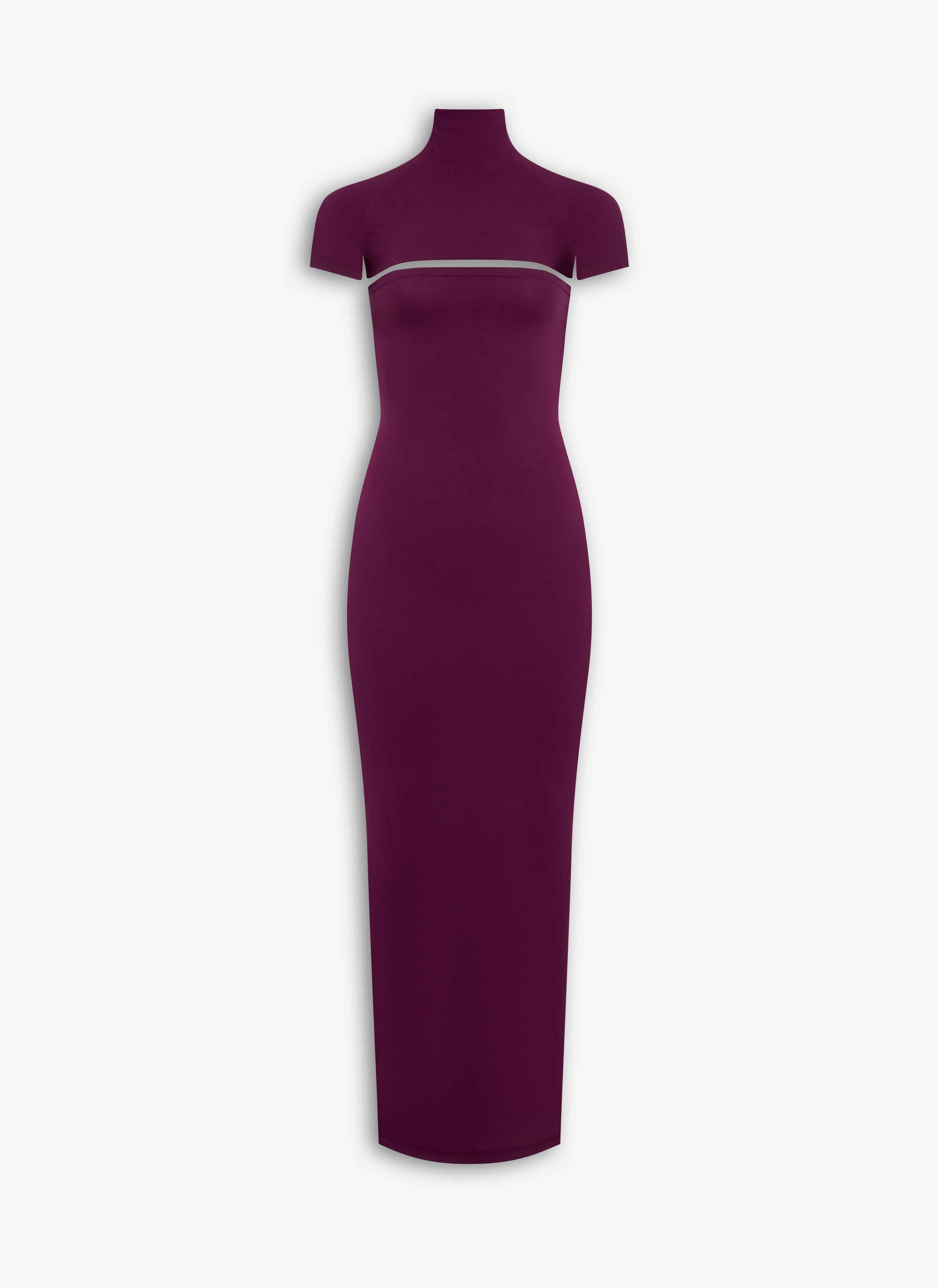 ALAÏA BURGUNDY SECOND-SKIN KNIT CUT-OUT DRESS