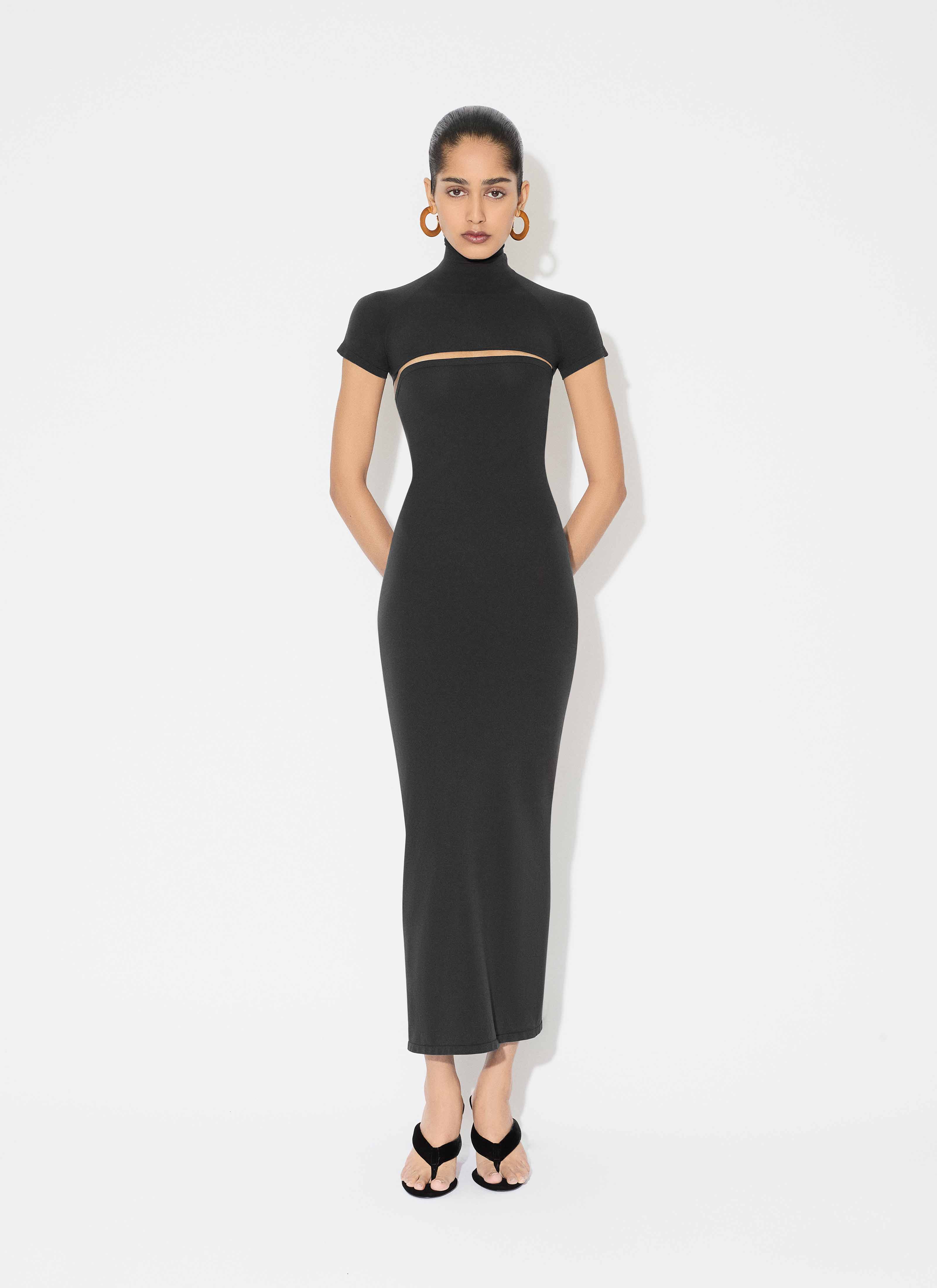 ALAÏA BLACK SECOND-SKIN KNIT CUT-OUT DRESS