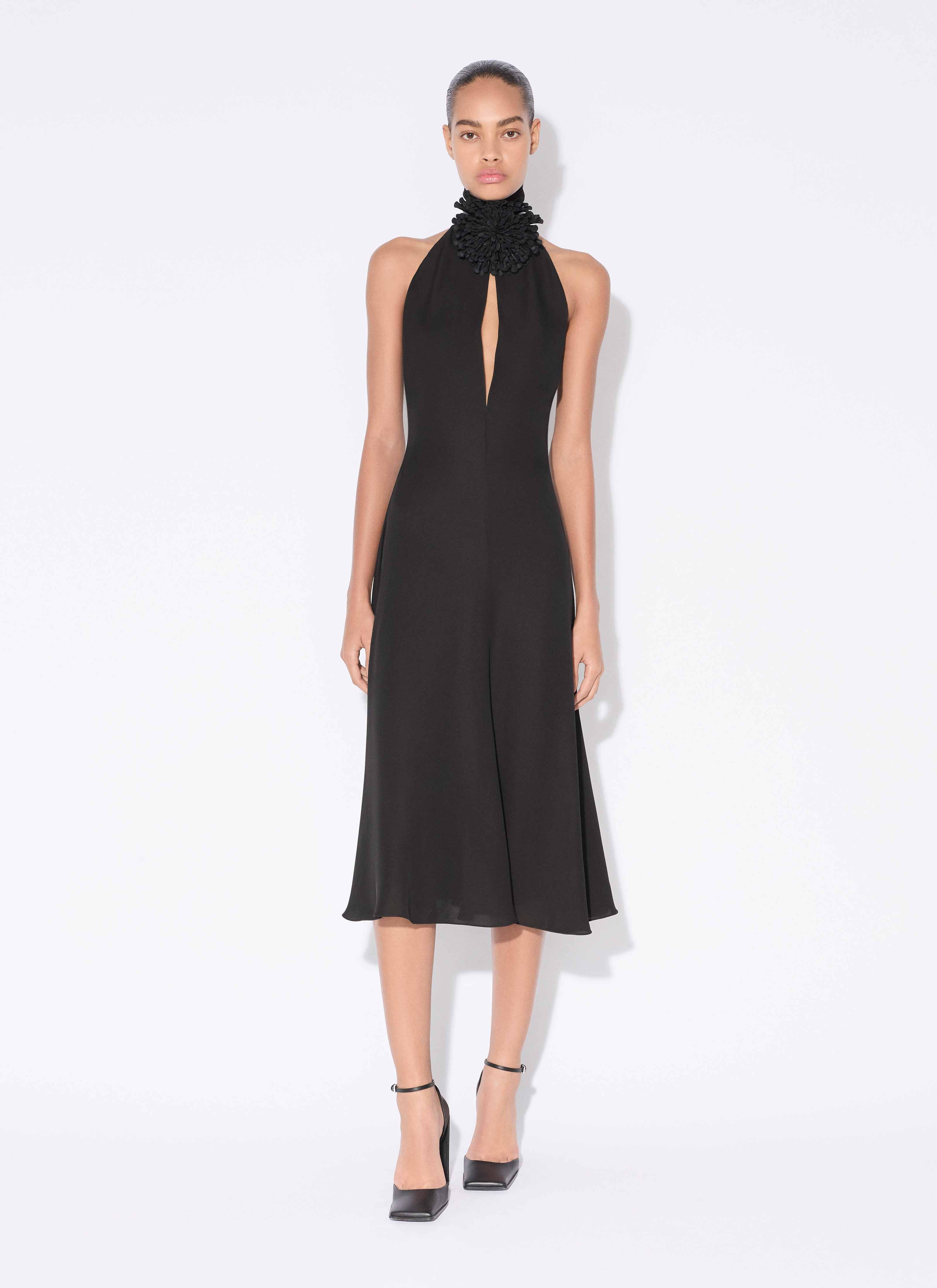 ALAÏA BLACK FLUID VISCOSE FLOWER DRESS