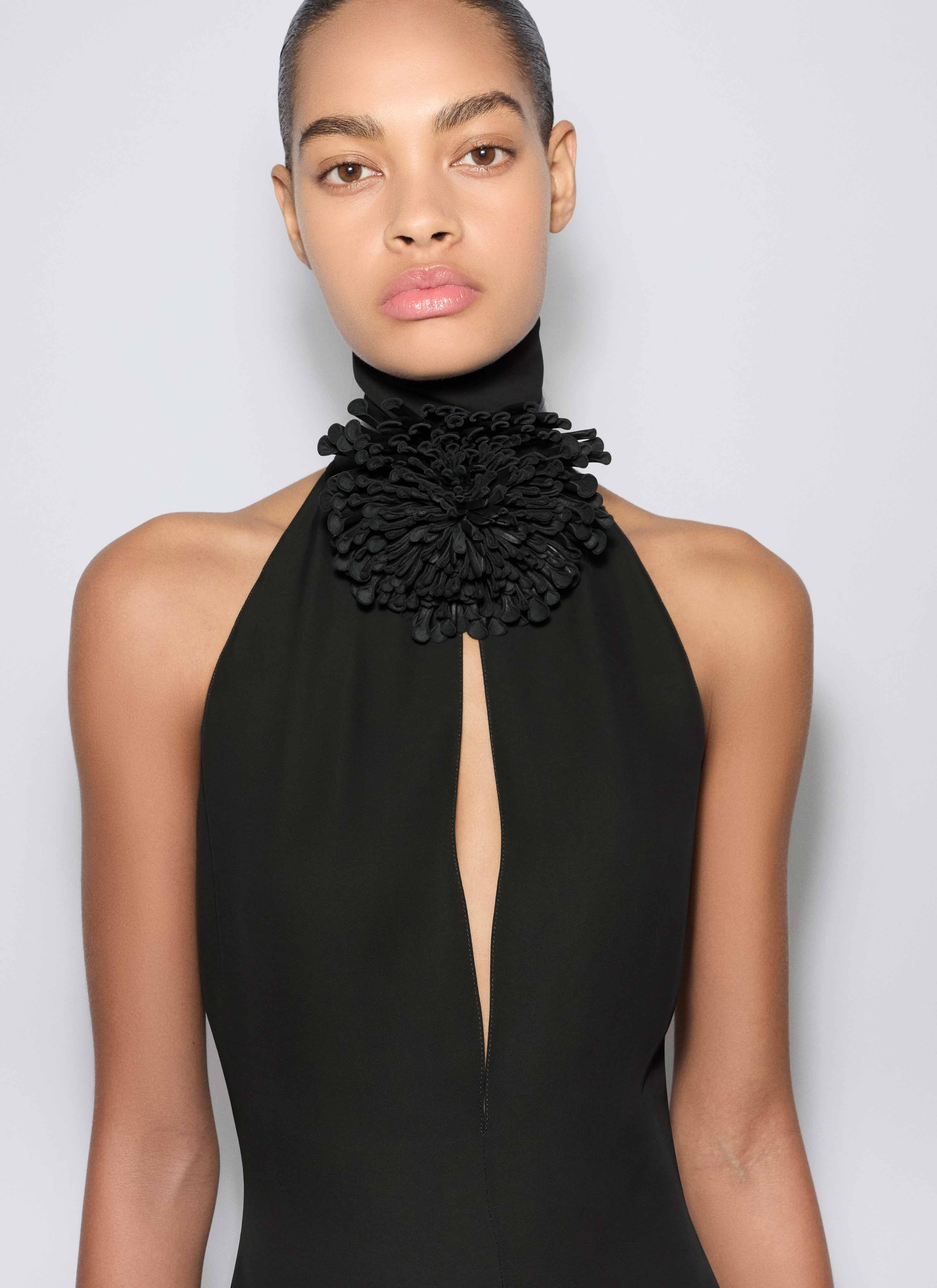 ALAÏA BLACK FLUID VISCOSE FLOWER DRESS