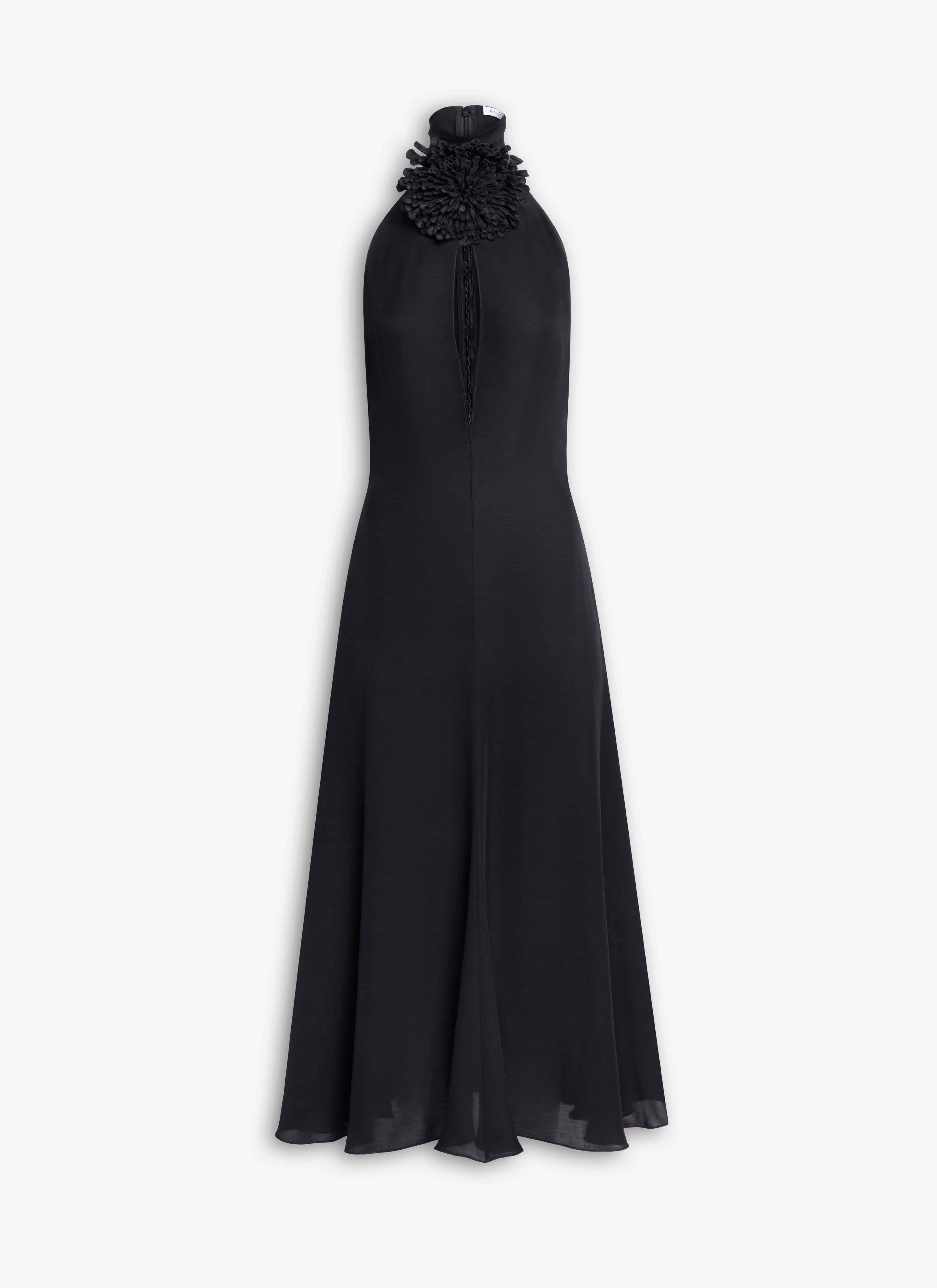 ALAÏA BLACK FLUID VISCOSE FLOWER DRESS