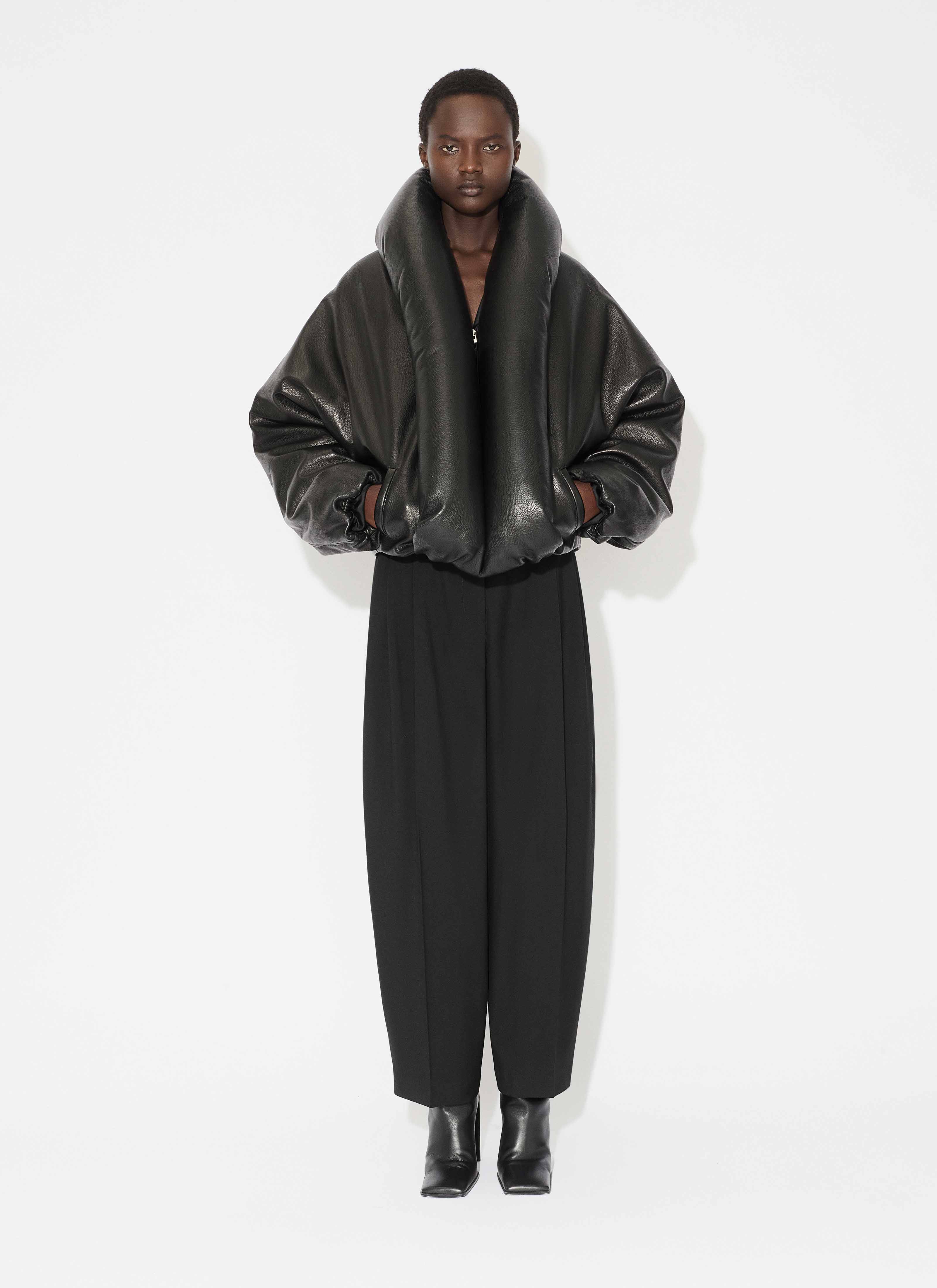 ALAÏA BLACK LAMBSKIN PADDED BOMBER