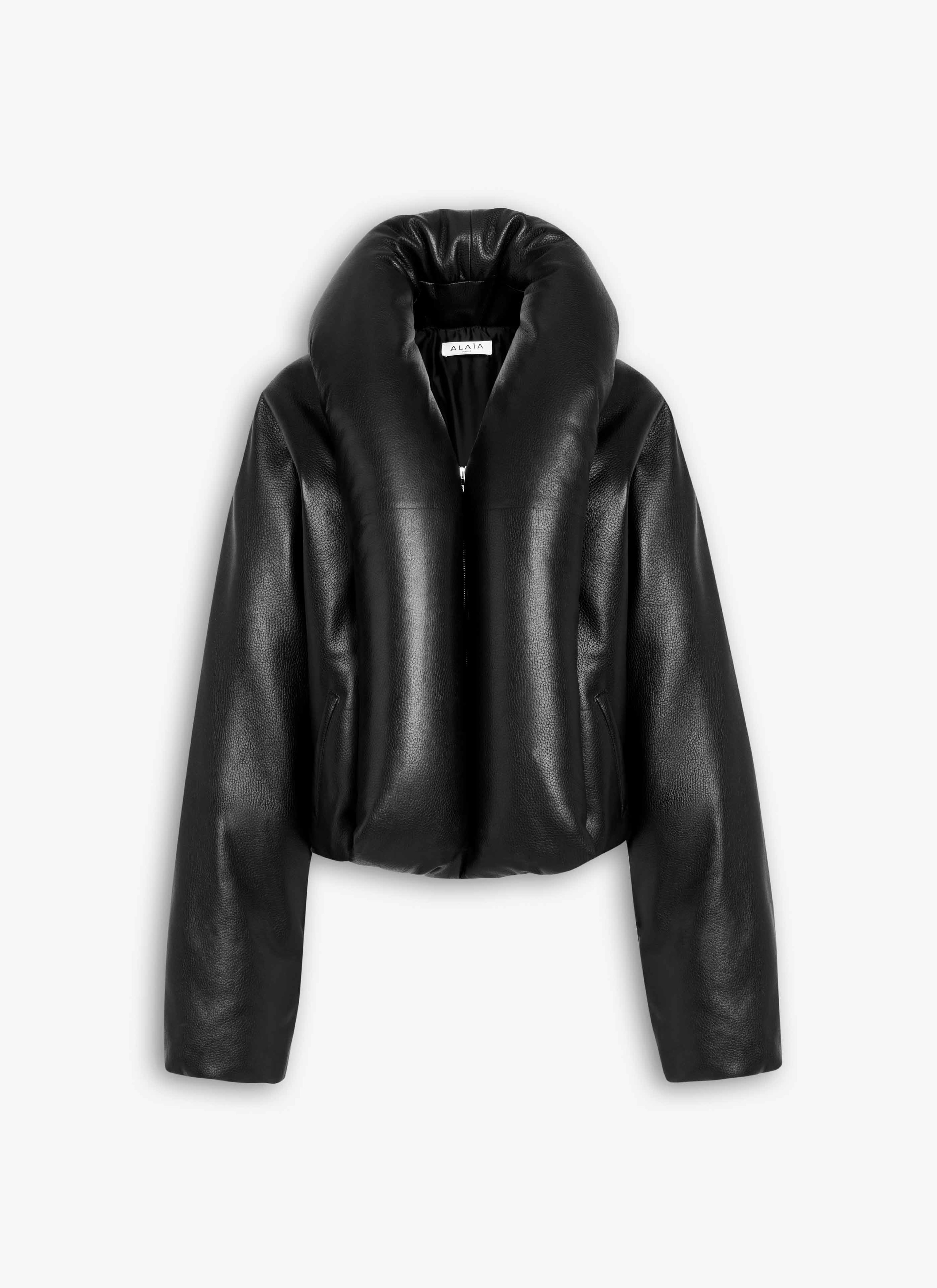ALAÏA BLACK LAMBSKIN PADDED BOMBER