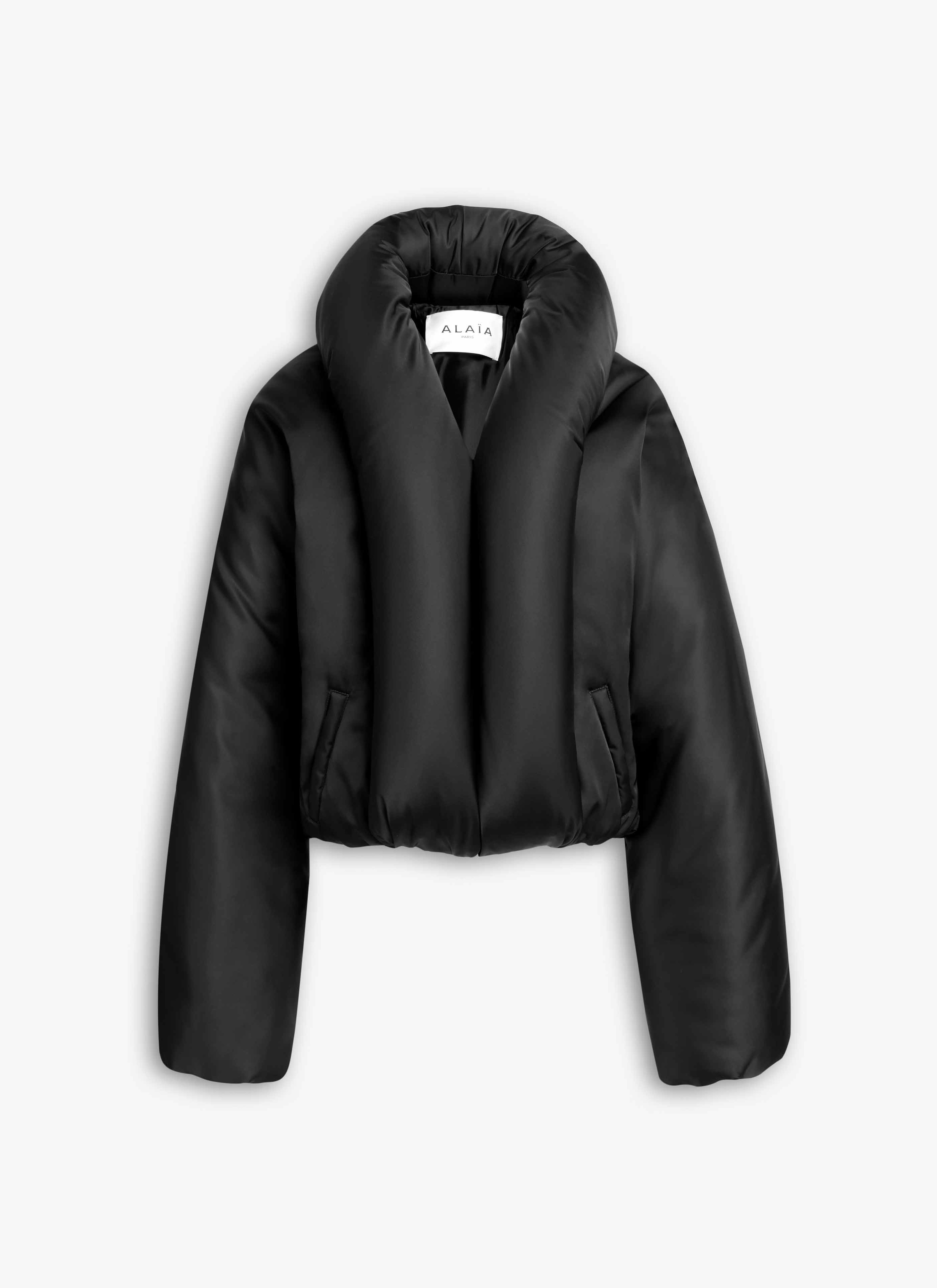 ALAÏA BLACK TAFFETA PADDED BOMBER