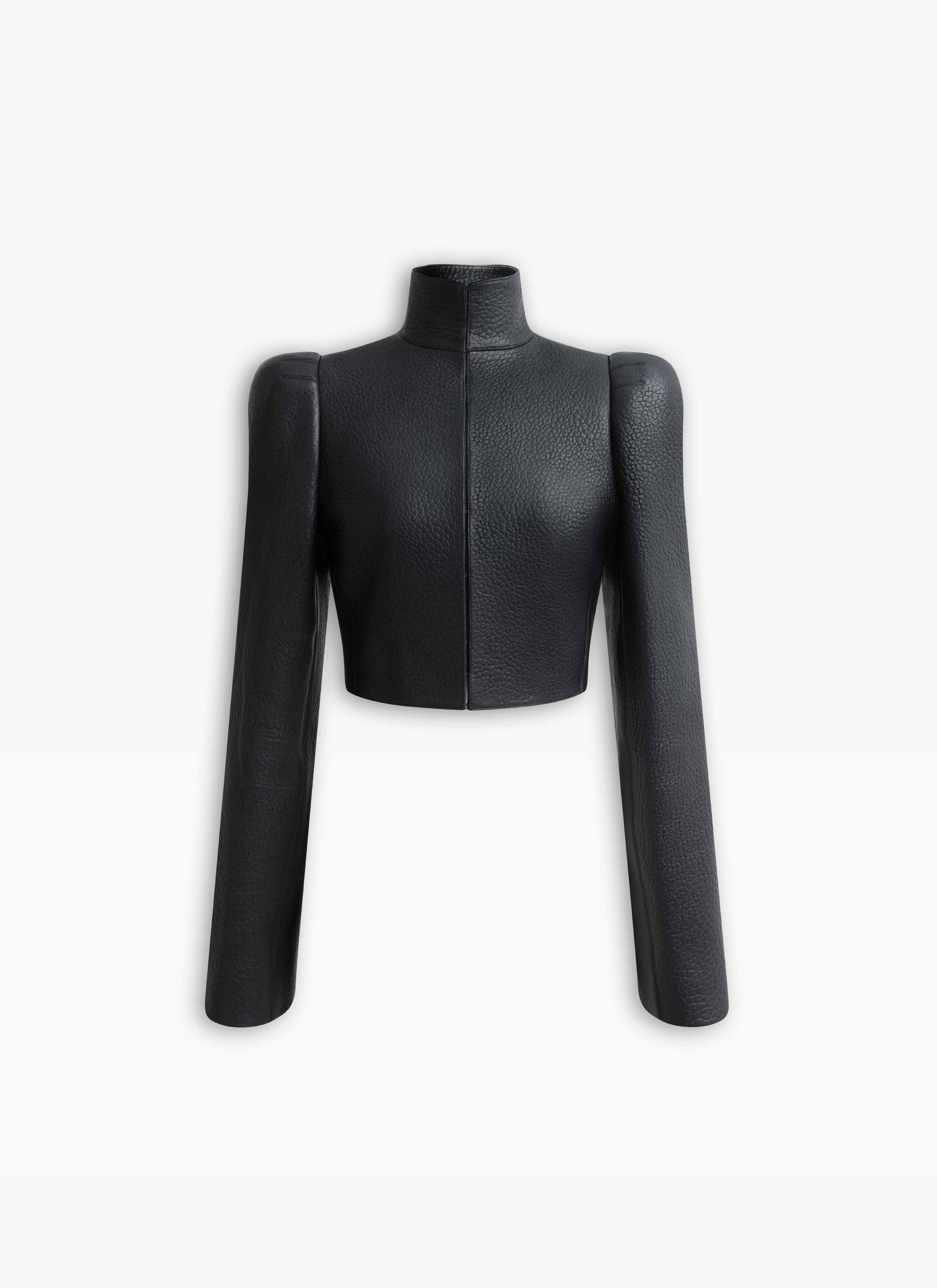 ALAÏA BLACK LAMBSKIN HIGH NECK JACKET