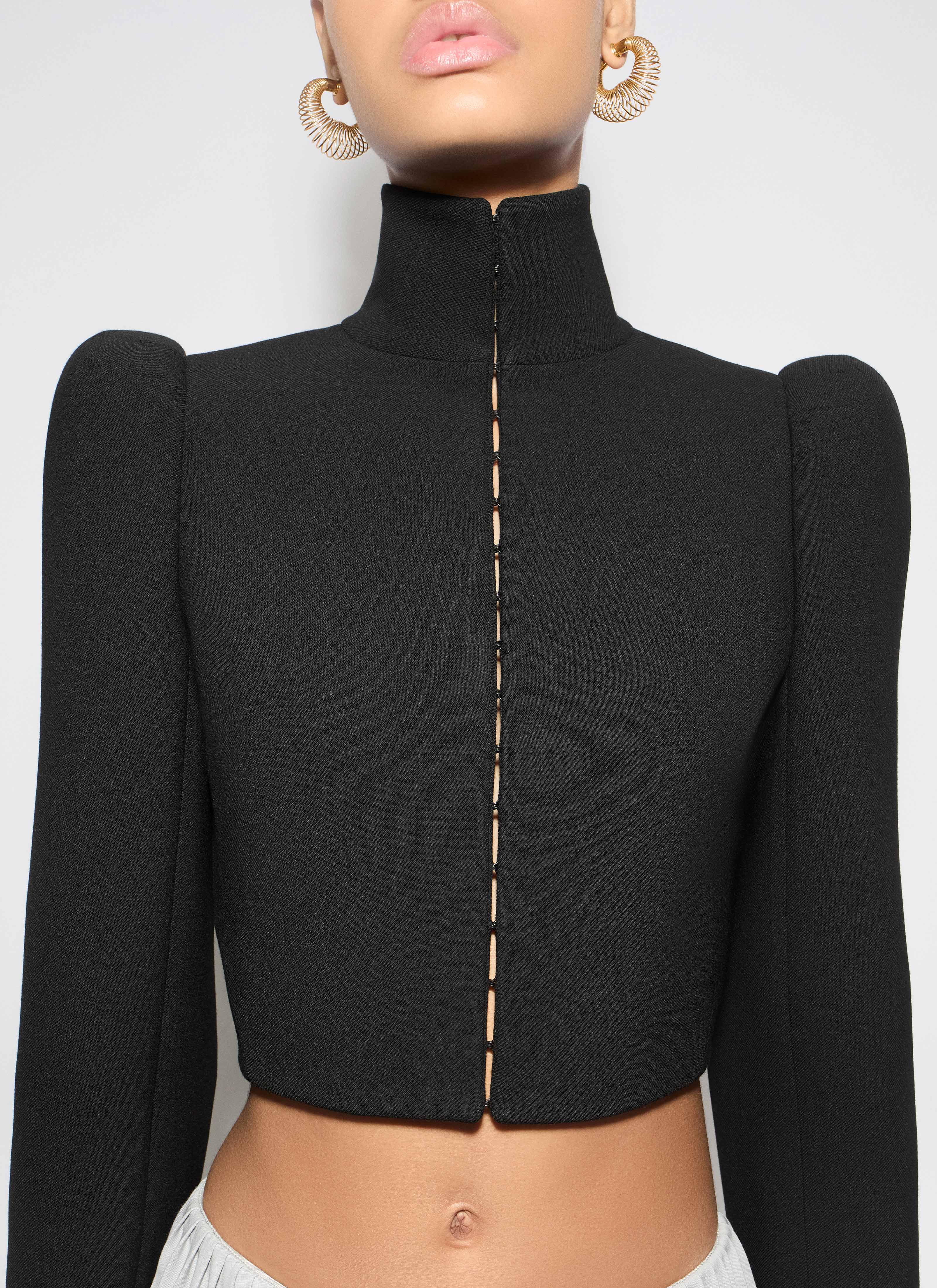 ALAÏA BLACK WOOL HIGH NECK JACKET