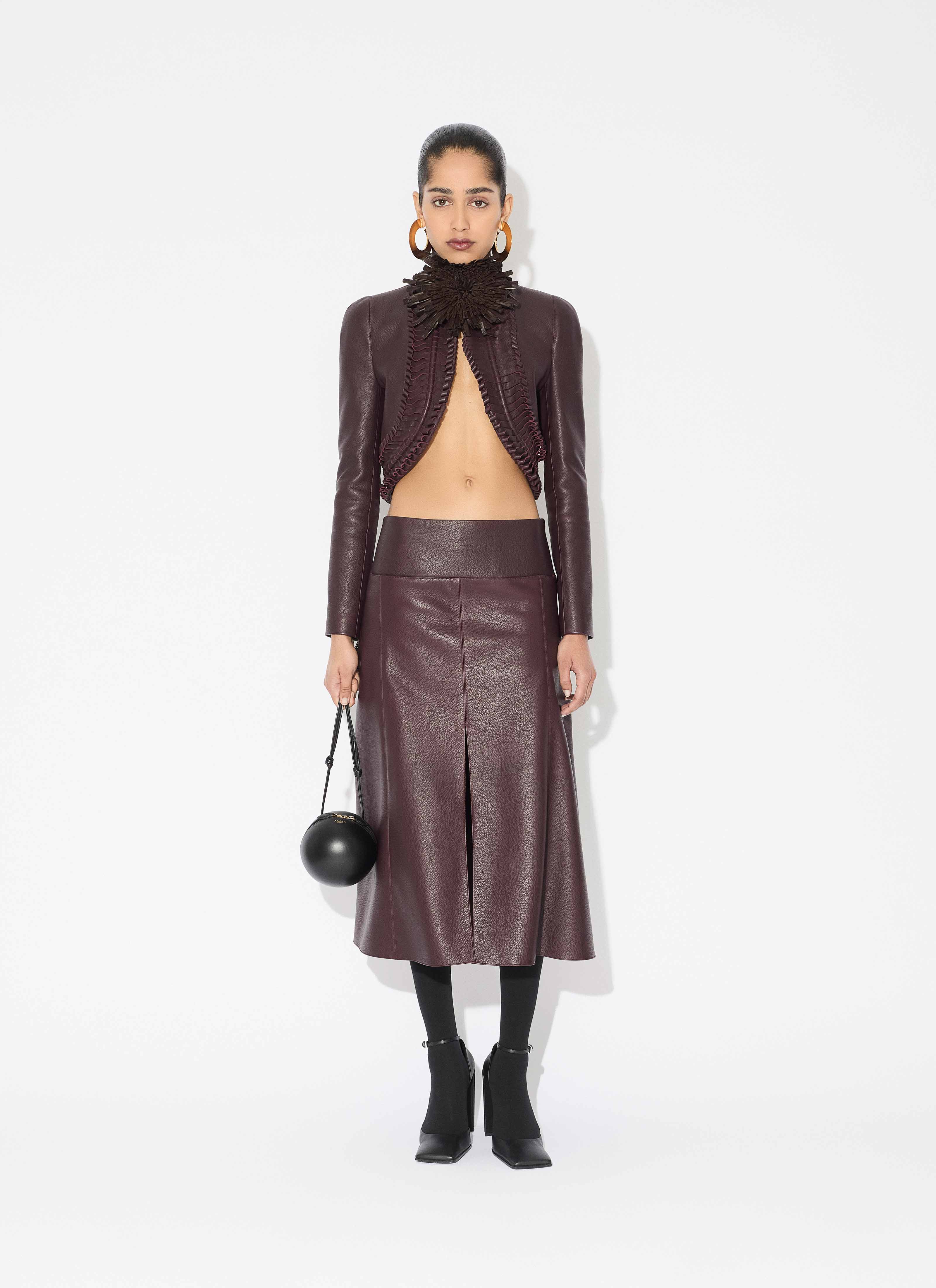 ALAÏA PLUM LAMBSKIN TRIMMED JACKET