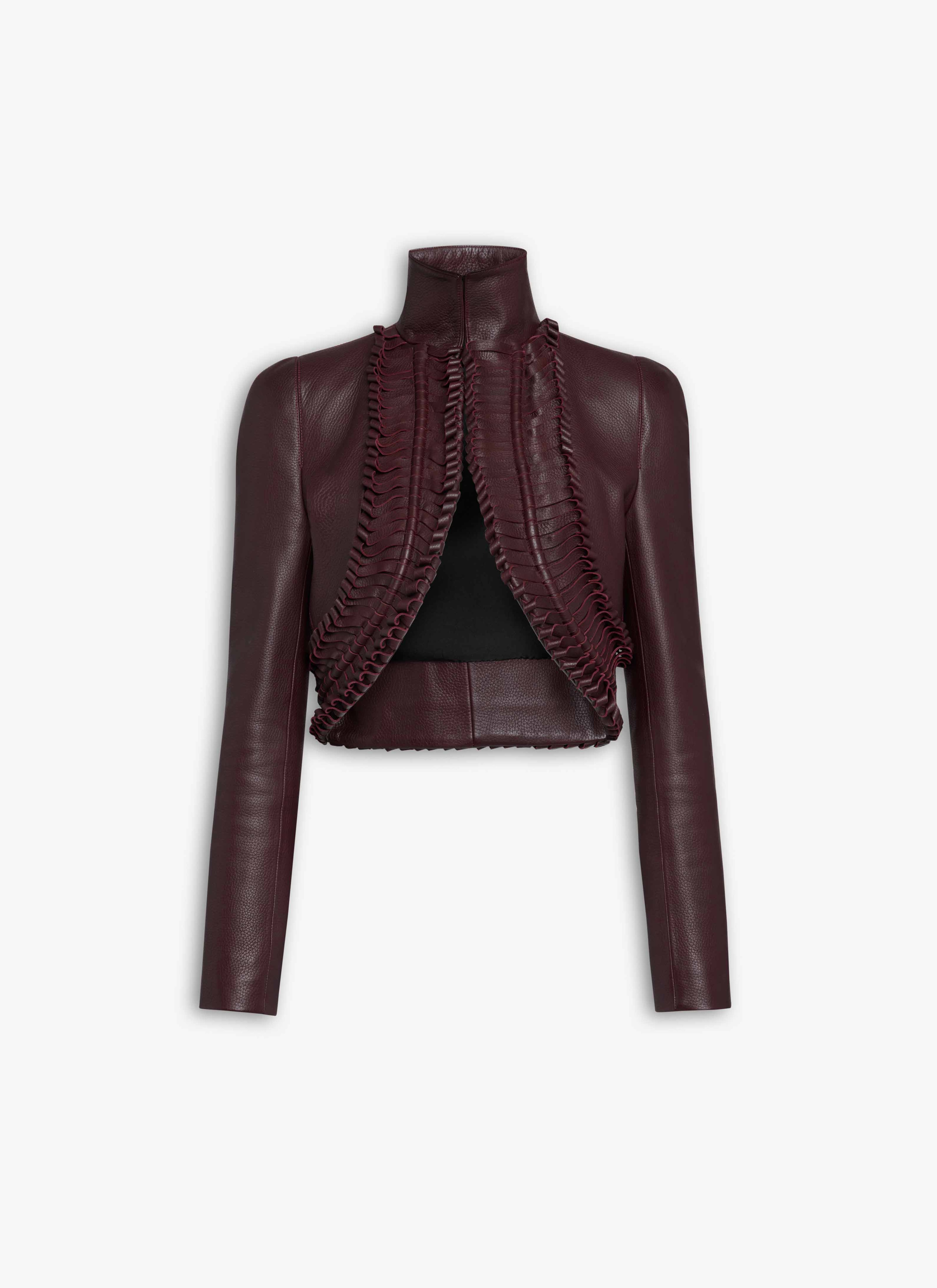 ALAÏA PLUM LAMBSKIN TRIMMED JACKET