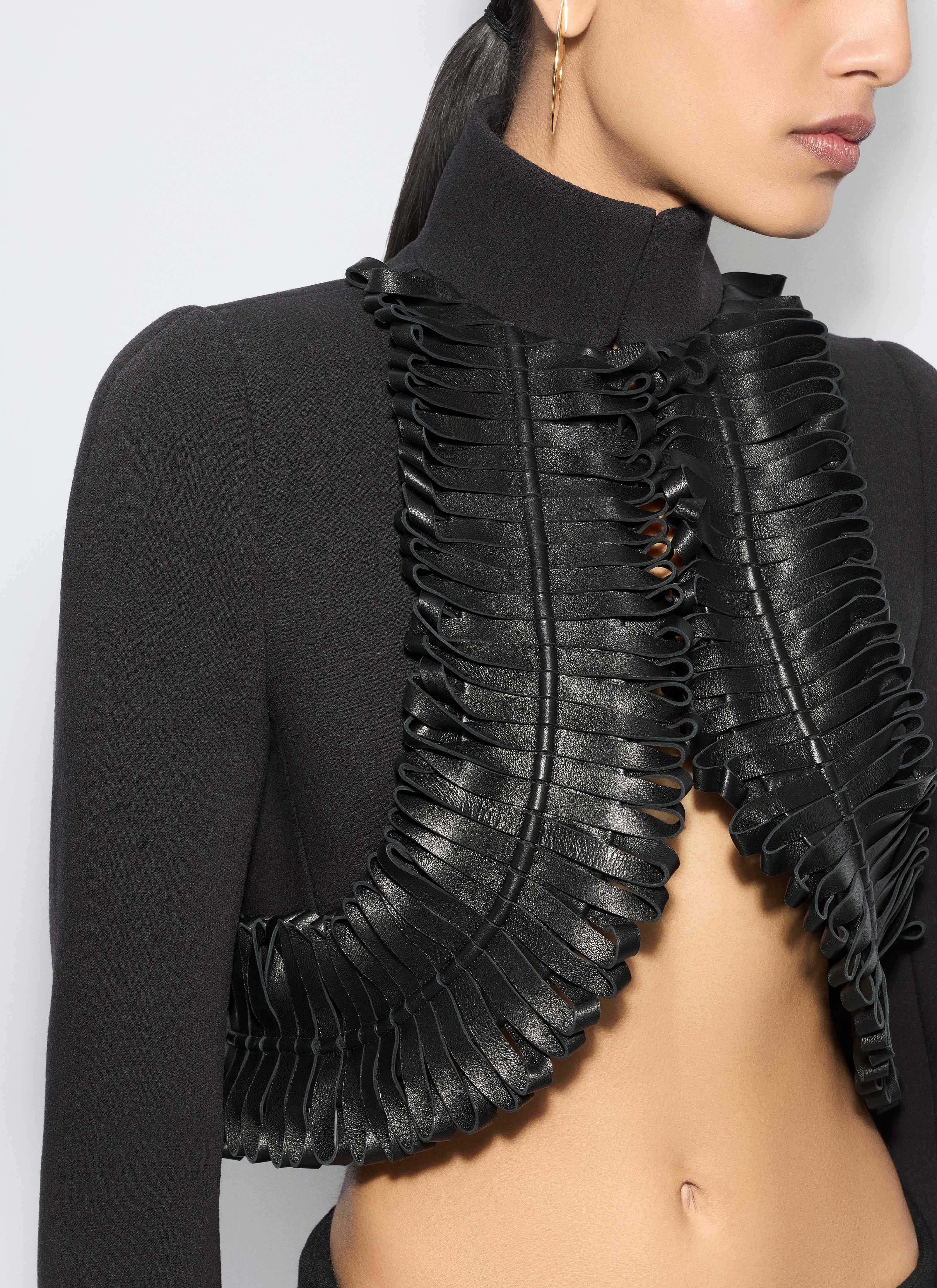 ALAÏA BLACK WOOL TRIMMED JACKET