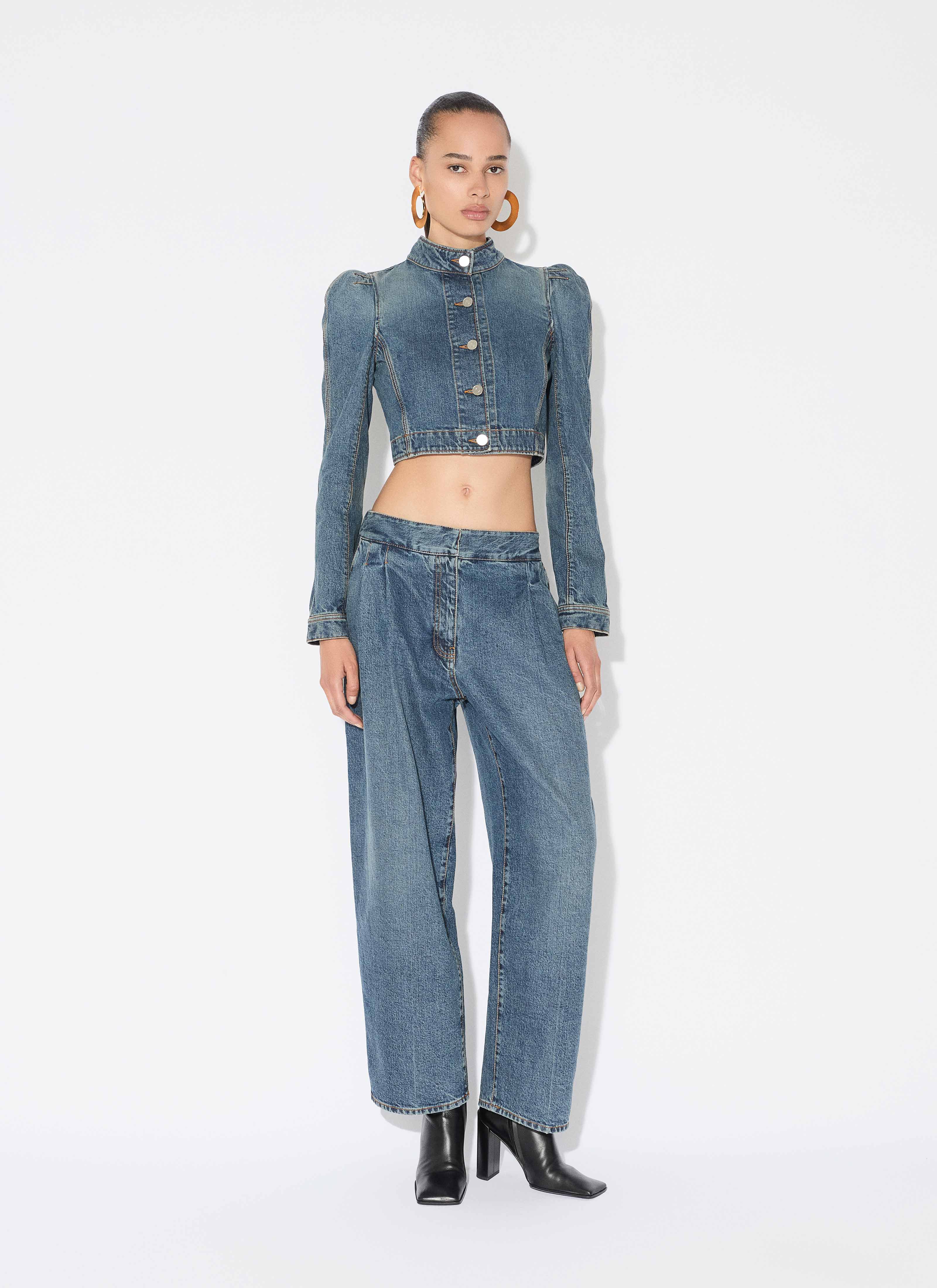ALAÏA BLUE DENIM HIGH NECK JACKET