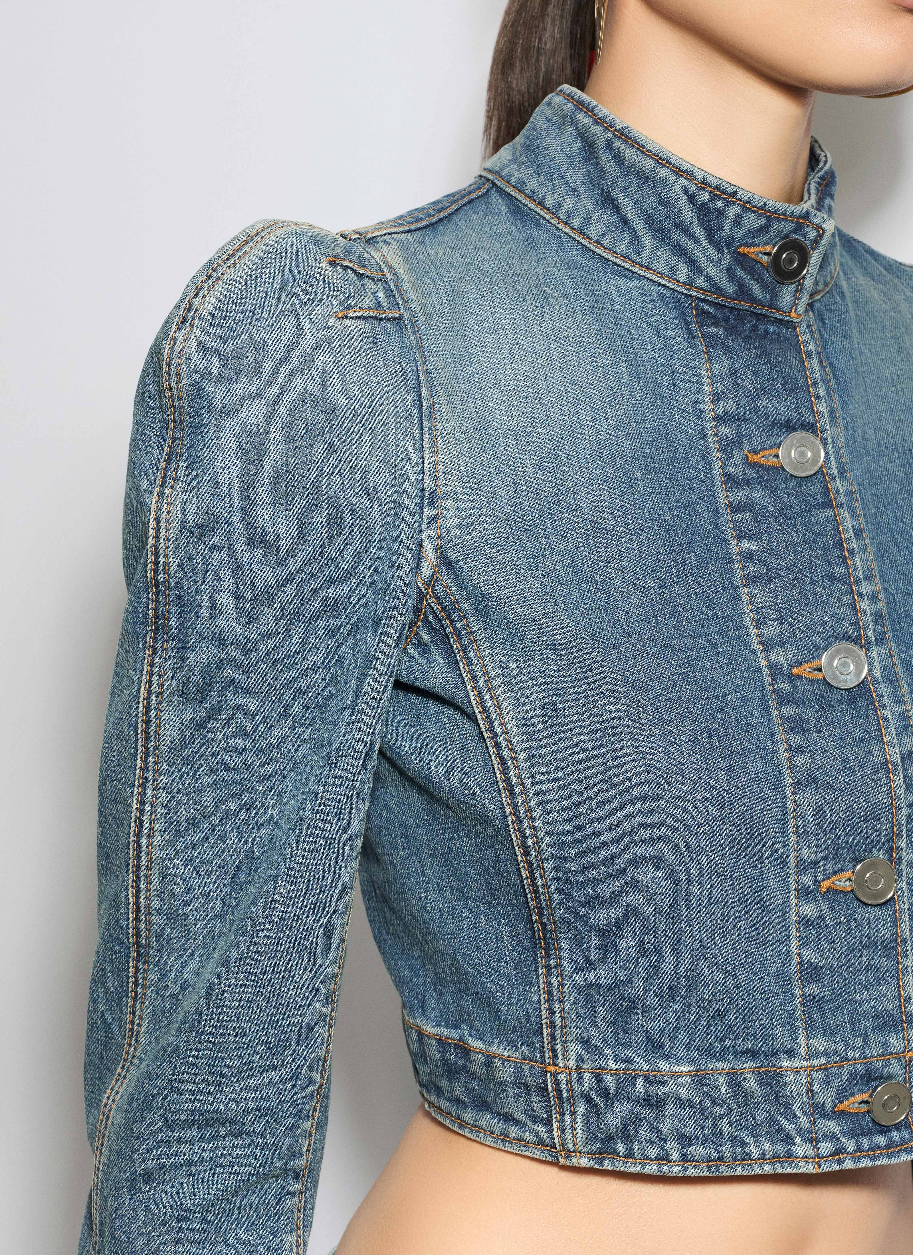 ALAÏA BLUE DENIM HIGH NECK JACKET