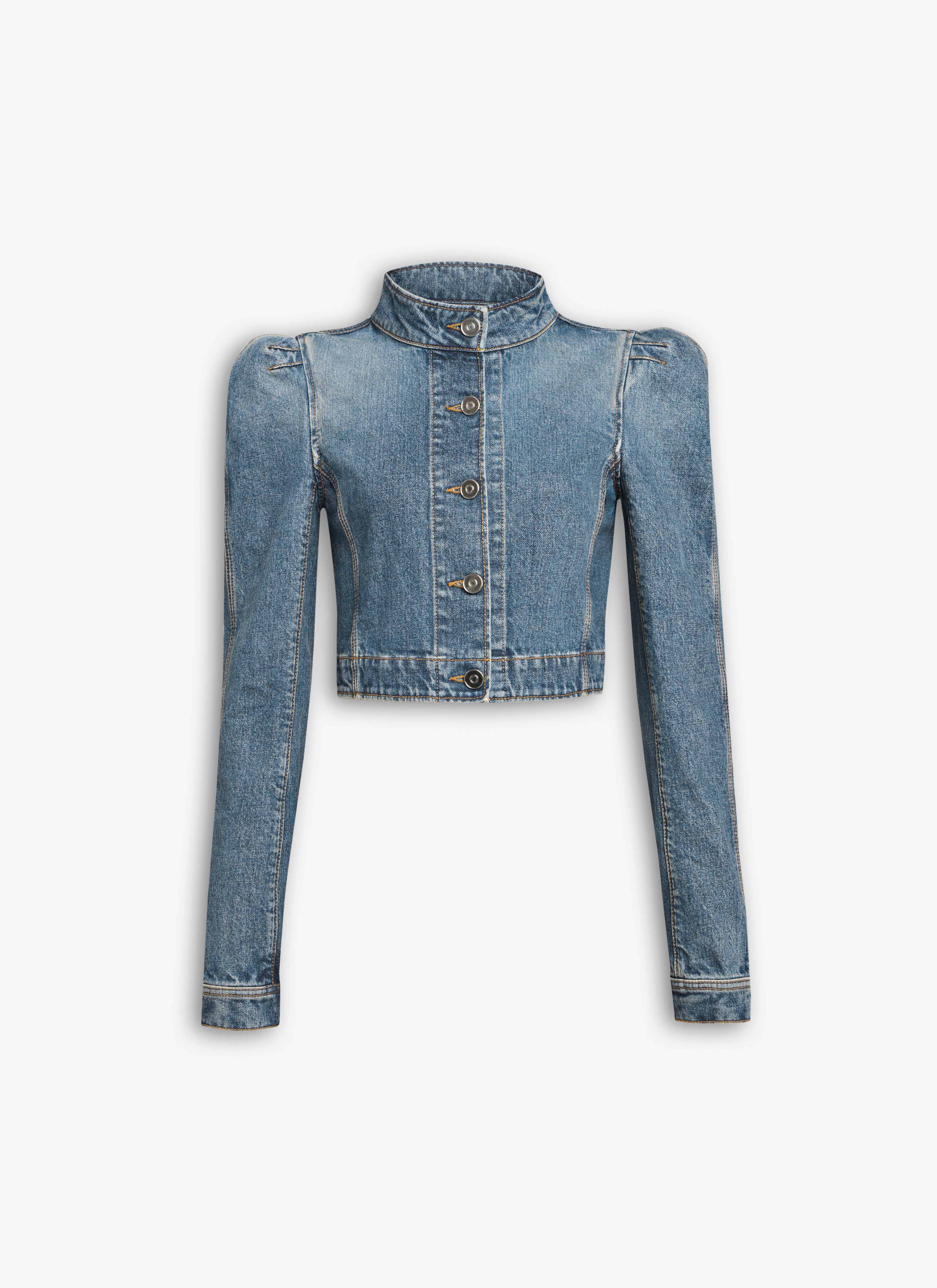 ALAÏA BLUE DENIM HIGH NECK JACKET