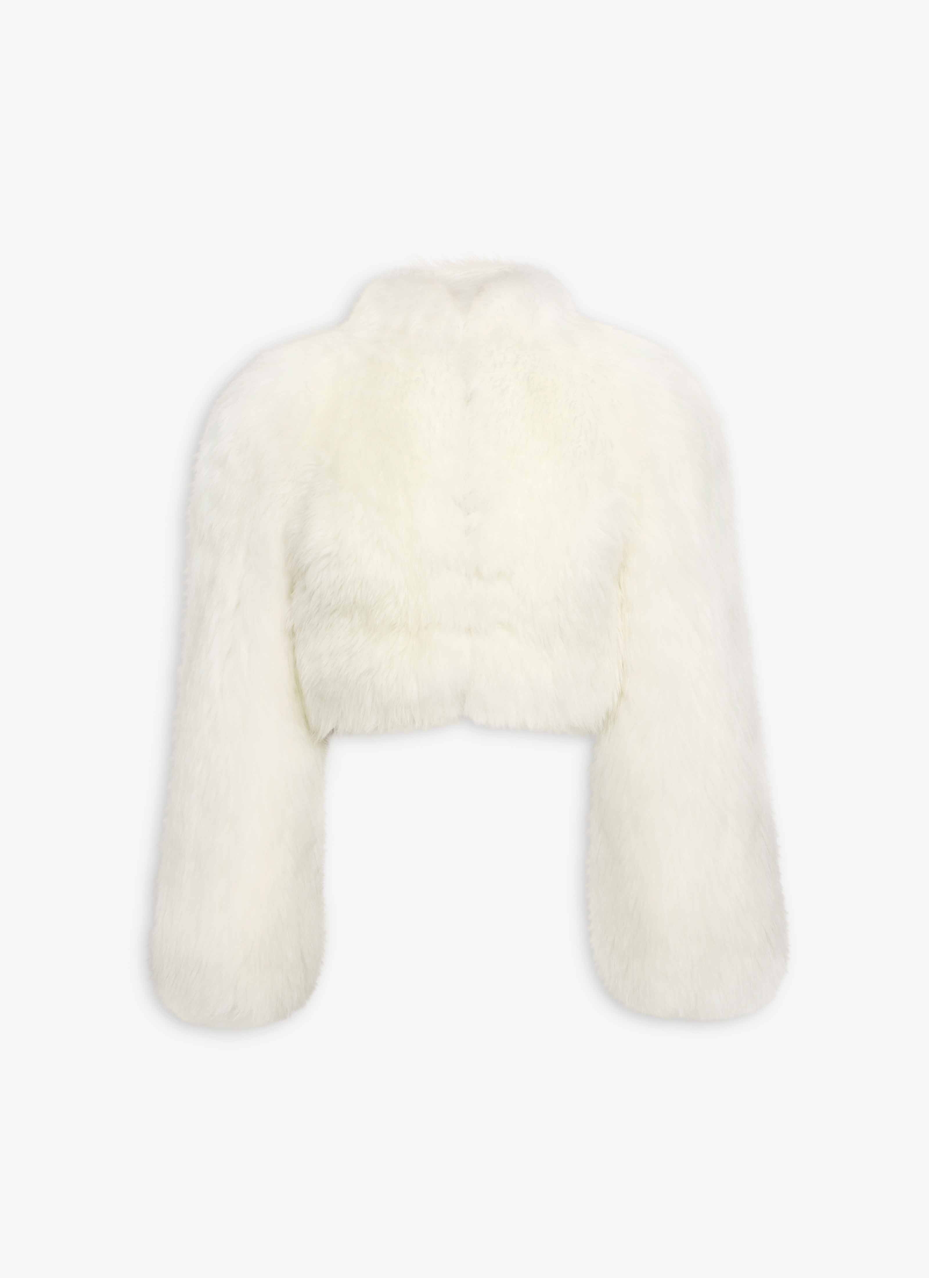 ALAÏA WHITE LAMBSKIN SHEARLING CROPPED JACKET