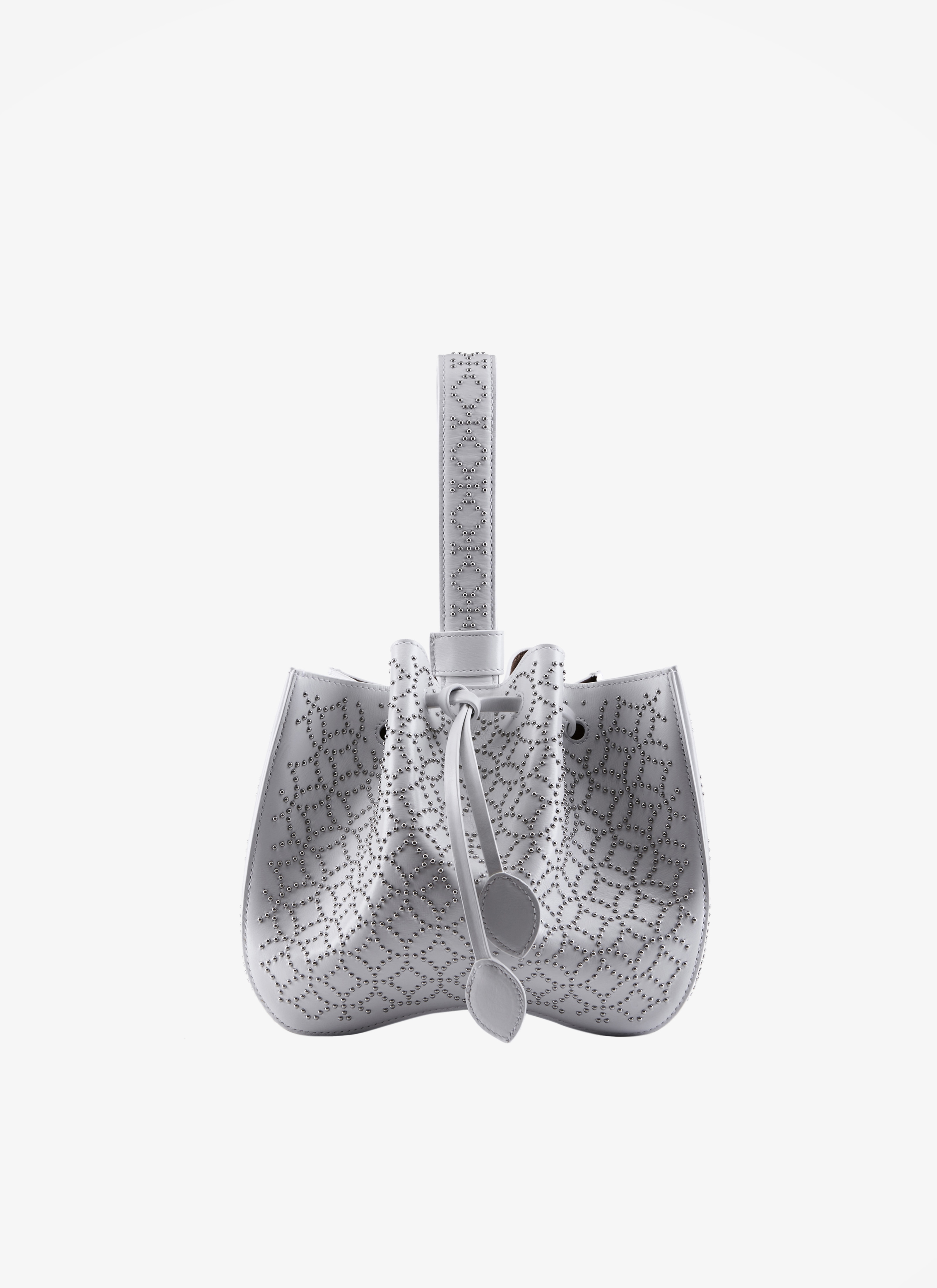 ALAÏA WHITE  CLOSED BAG PM CUIR LUX CLOU ARABESQUE OPTICAL WHITE