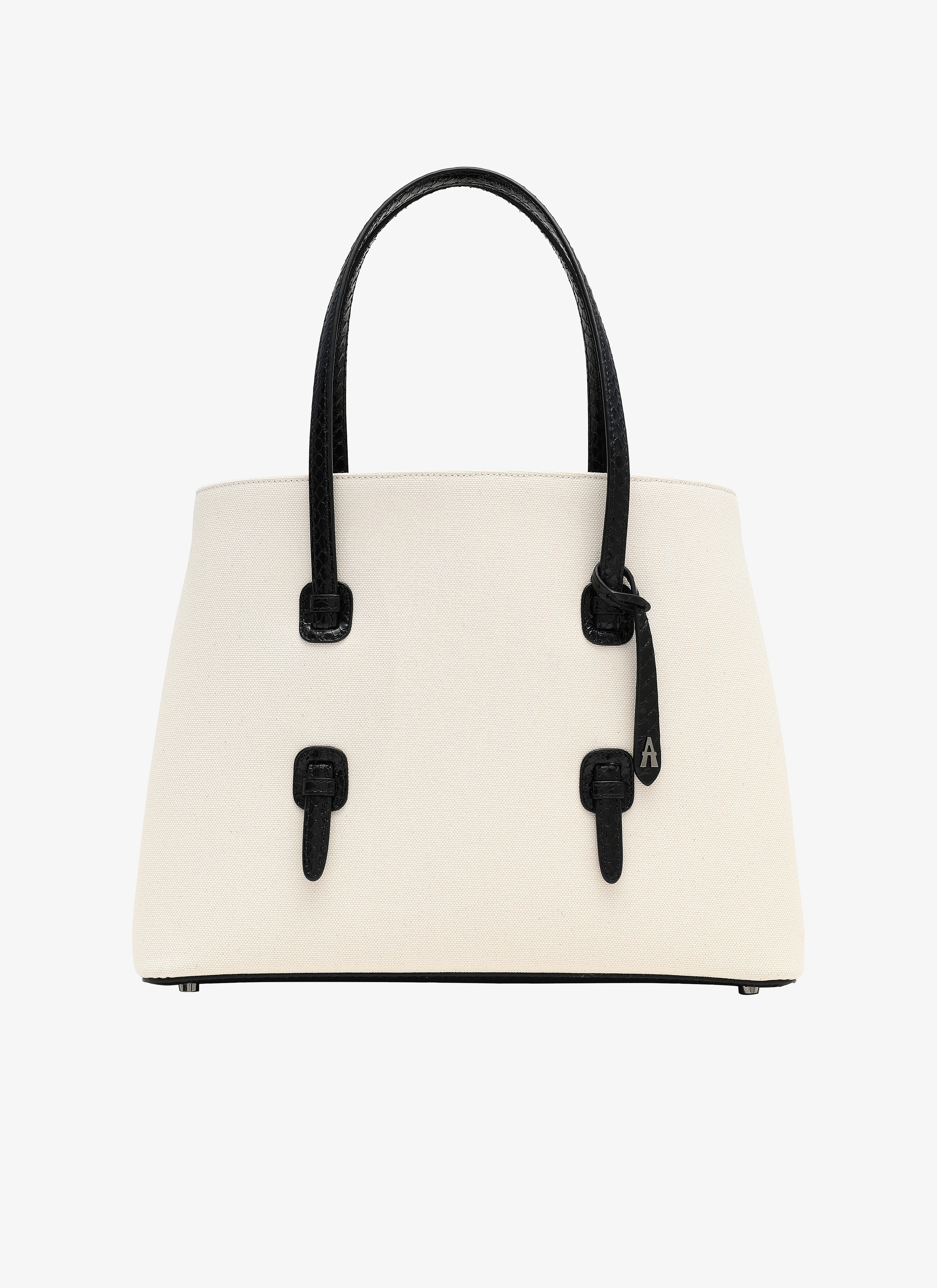 ALAÏA IVOIRE/NOIR  MINA MEDIUM CANVAS+ELAPHE IVOIRE/NOIR