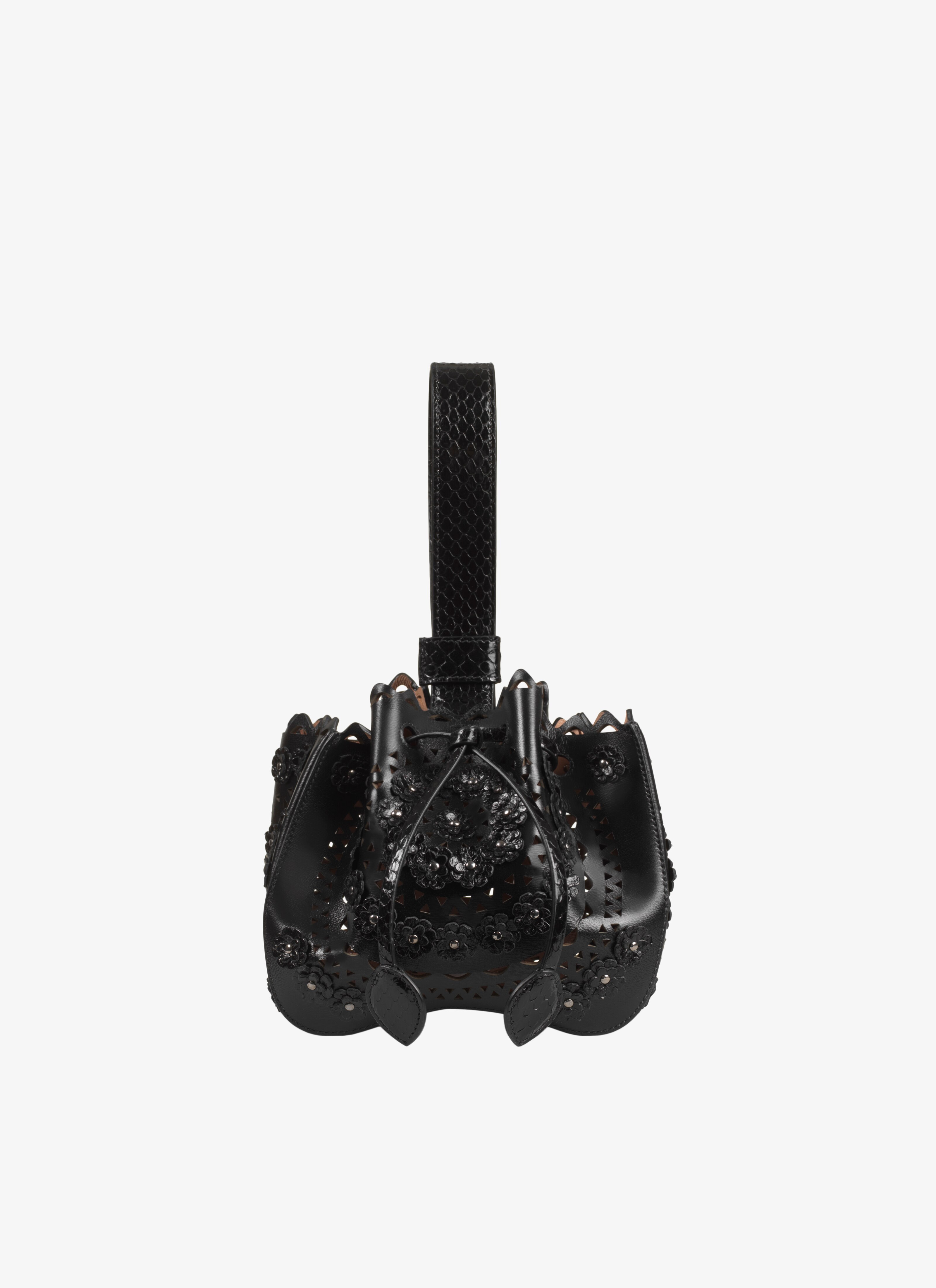 ALAÏA BLACK  ROSE MARIE MINI CL+ELAPHE N.VIENNE FLEUR BLACK