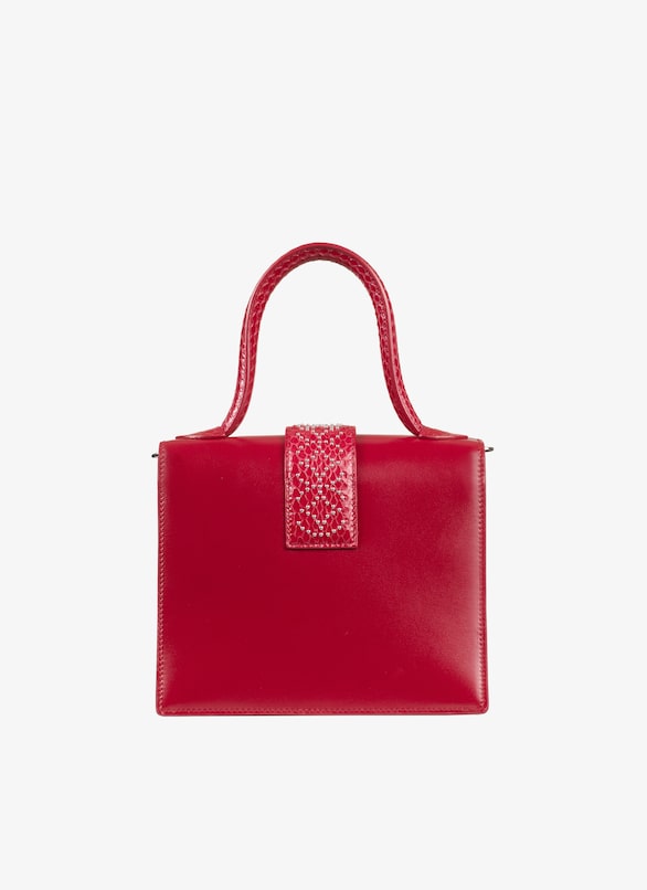 LEONIE SMALL CL+PATTE ELA.CLOU ARABESQ LAQUE ALAÏA LACQUER RED  LEONIE SMALL CL+PATTE ELA.CLOU ARABESQ LAQUE