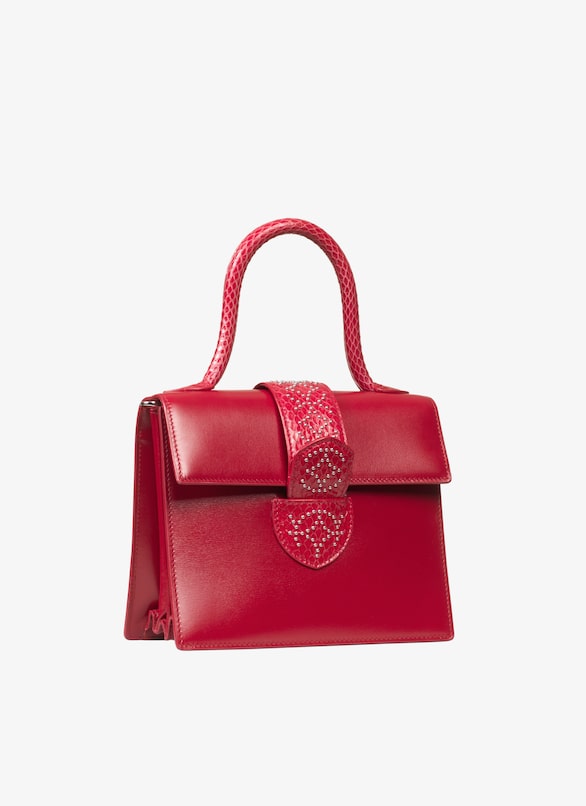 LEONIE SMALL CL+PATTE ELA.CLOU ARABESQ LAQUE ALAÏA LACQUER RED  LEONIE SMALL CL+PATTE ELA.CLOU ARABESQ LAQUE