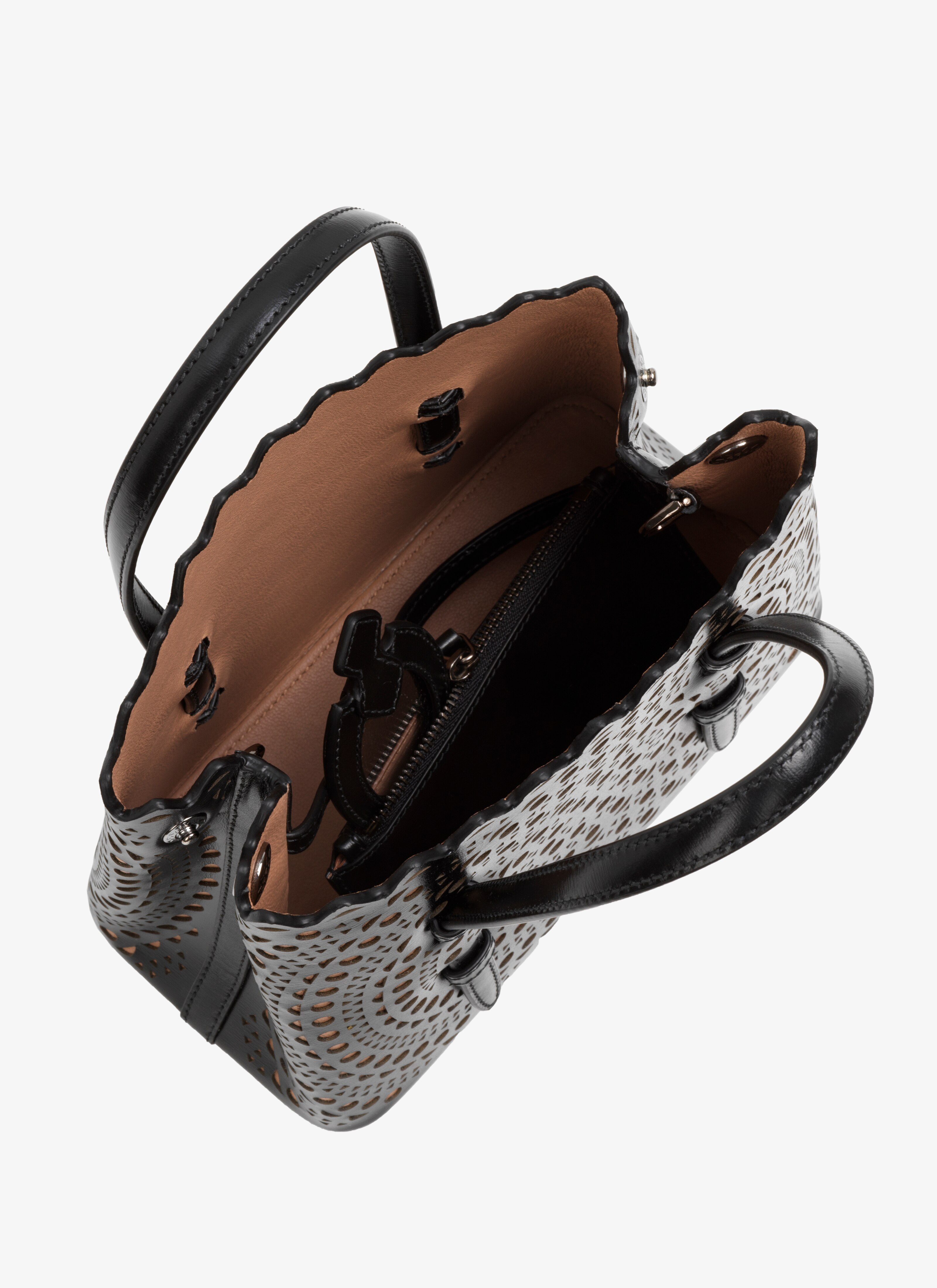 ALAÏA BLACK/SAND MINA 20 TOTE BAG
