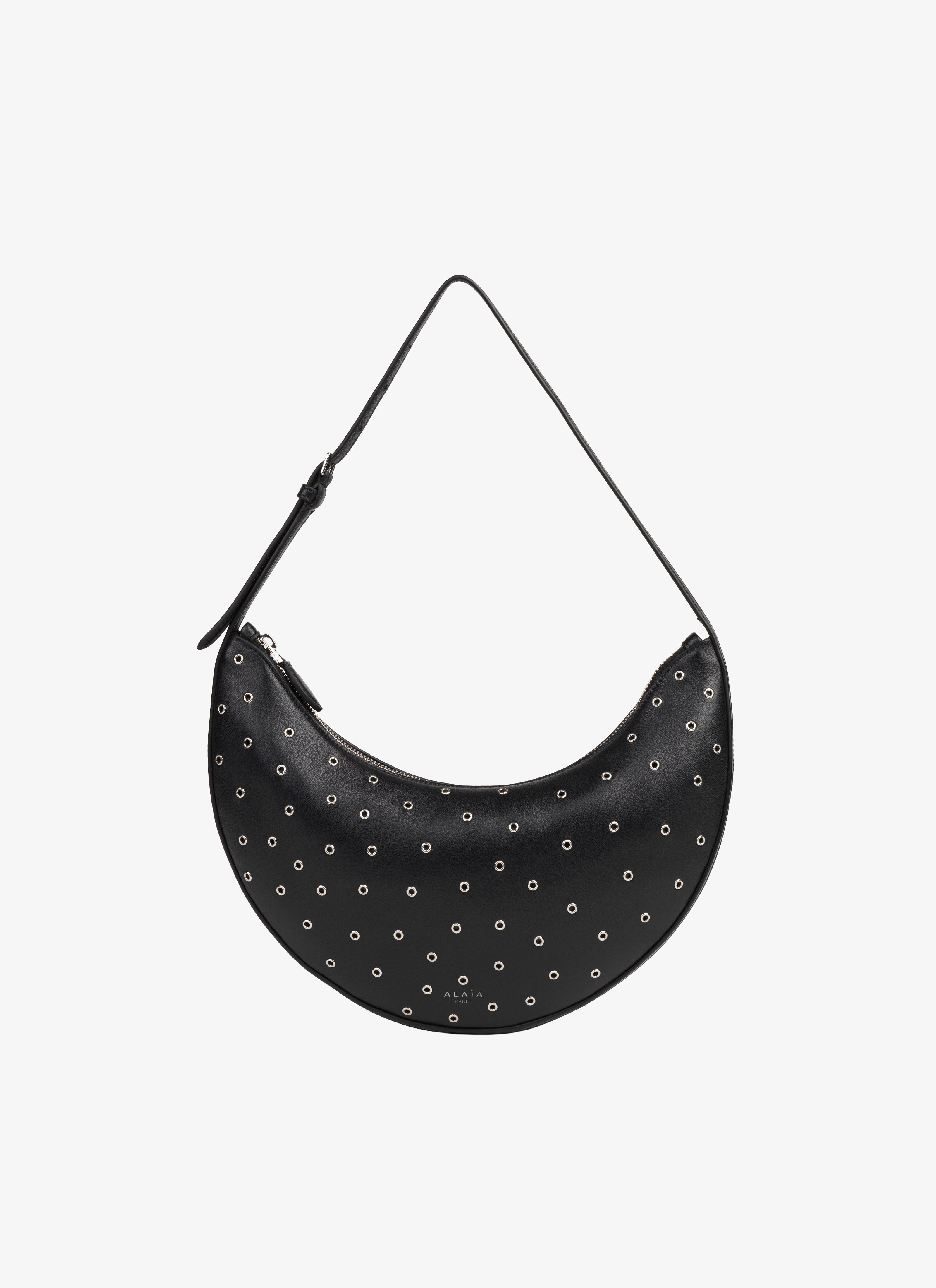 ALAÏA BLACK EYELET DEMI-LUNE BAG