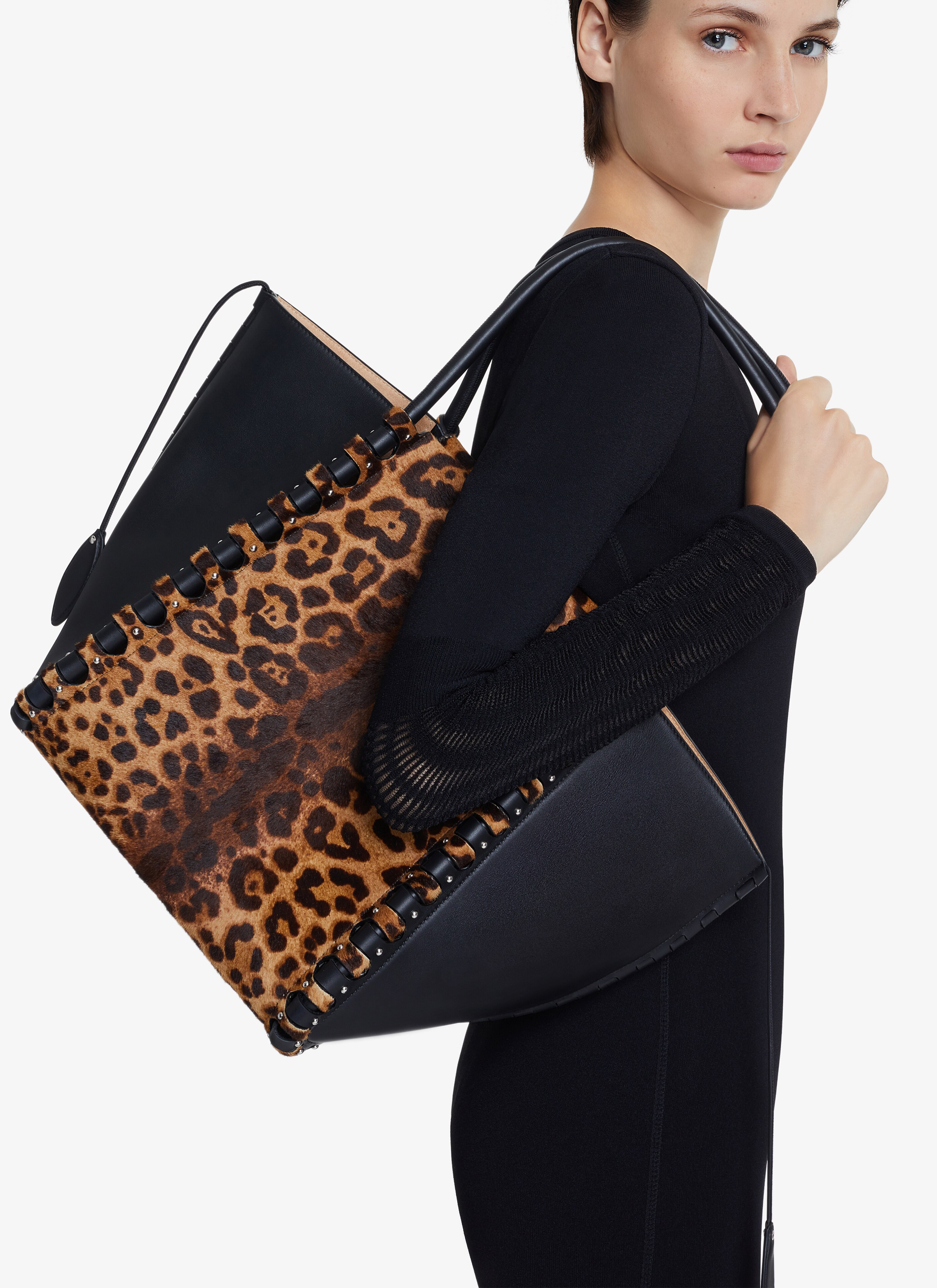 ALAÏA  MEDIUM HINGE LEOPARD PONY BAG