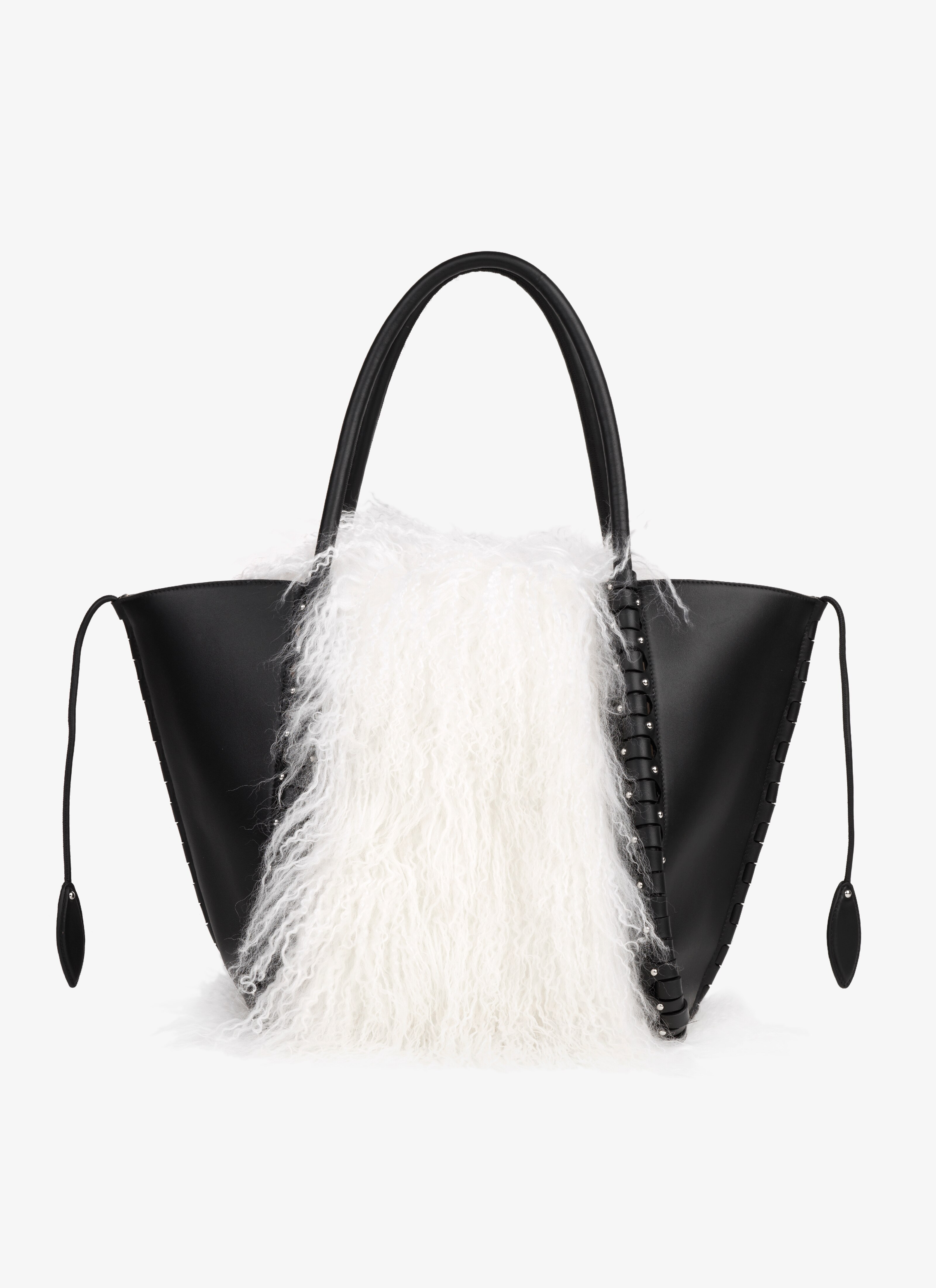 ALAÏA IVORY/BLACK MEDIUM HINGE FUR BAG