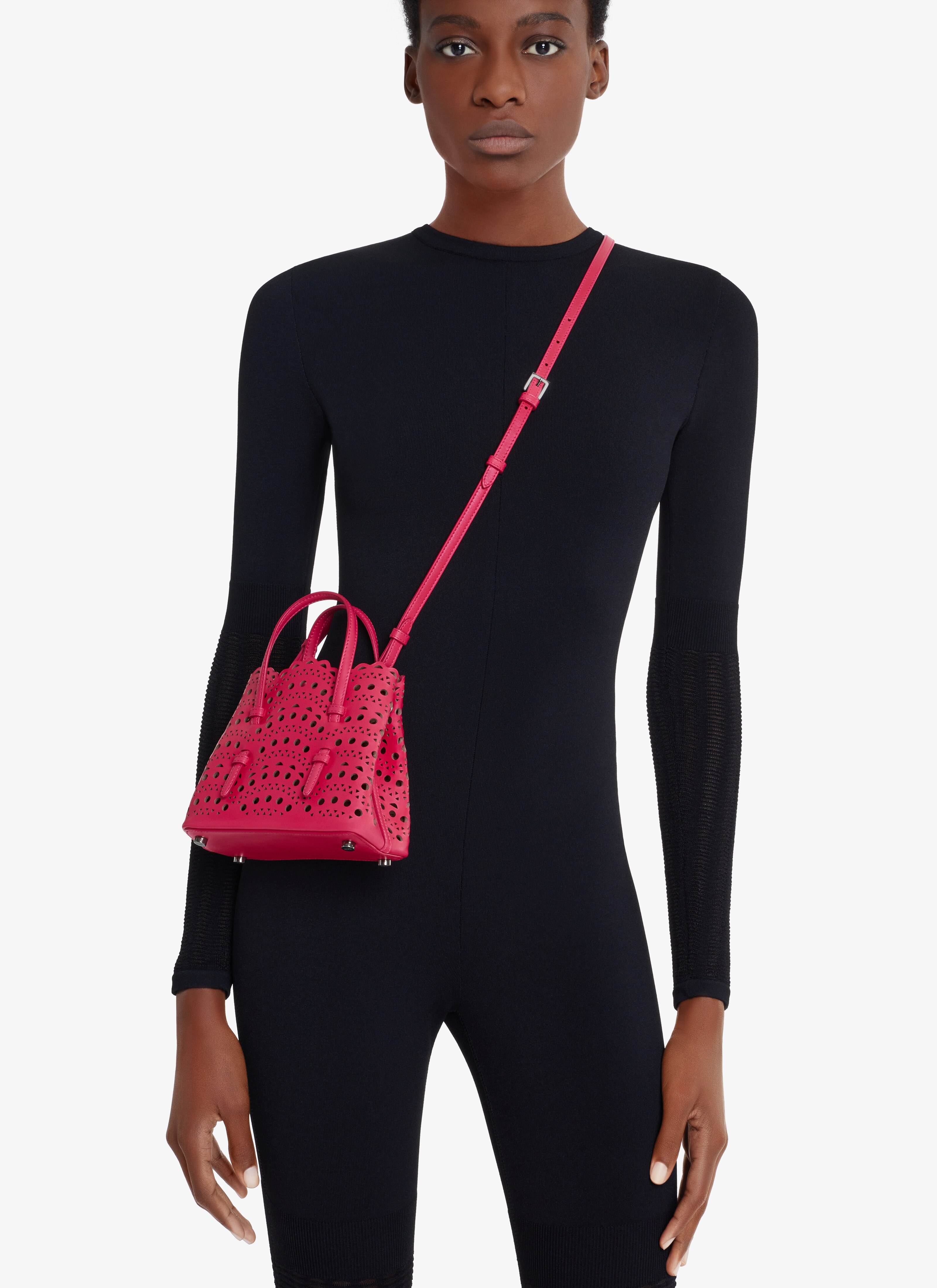 ALAÏA RASPBERRY PINK MINA 16 BAG IN VIENNE WAVE CALFSKIN