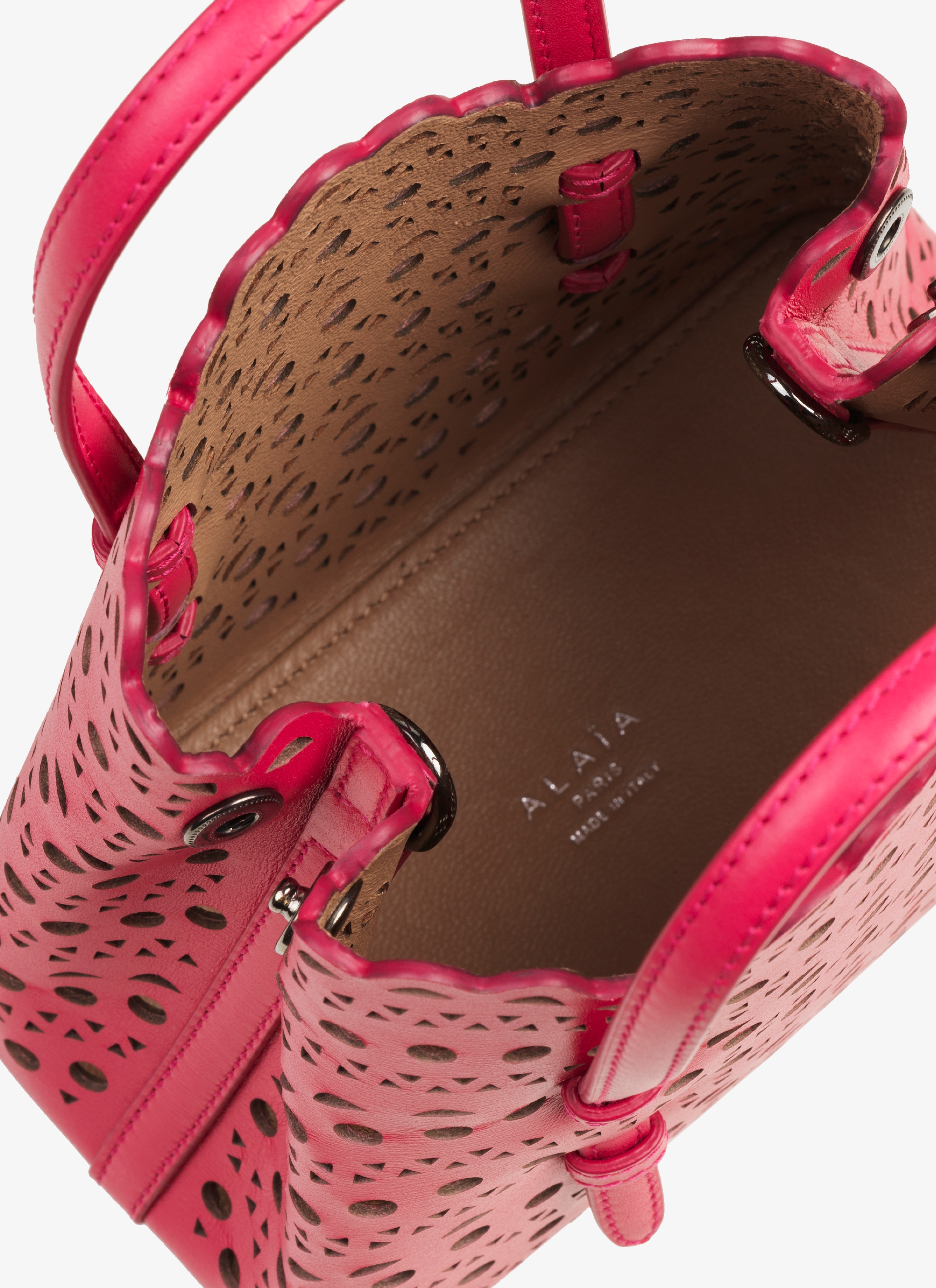 ALAÏA RASPBERRY PINK MINA 16 BAG IN VIENNE WAVE CALFSKIN