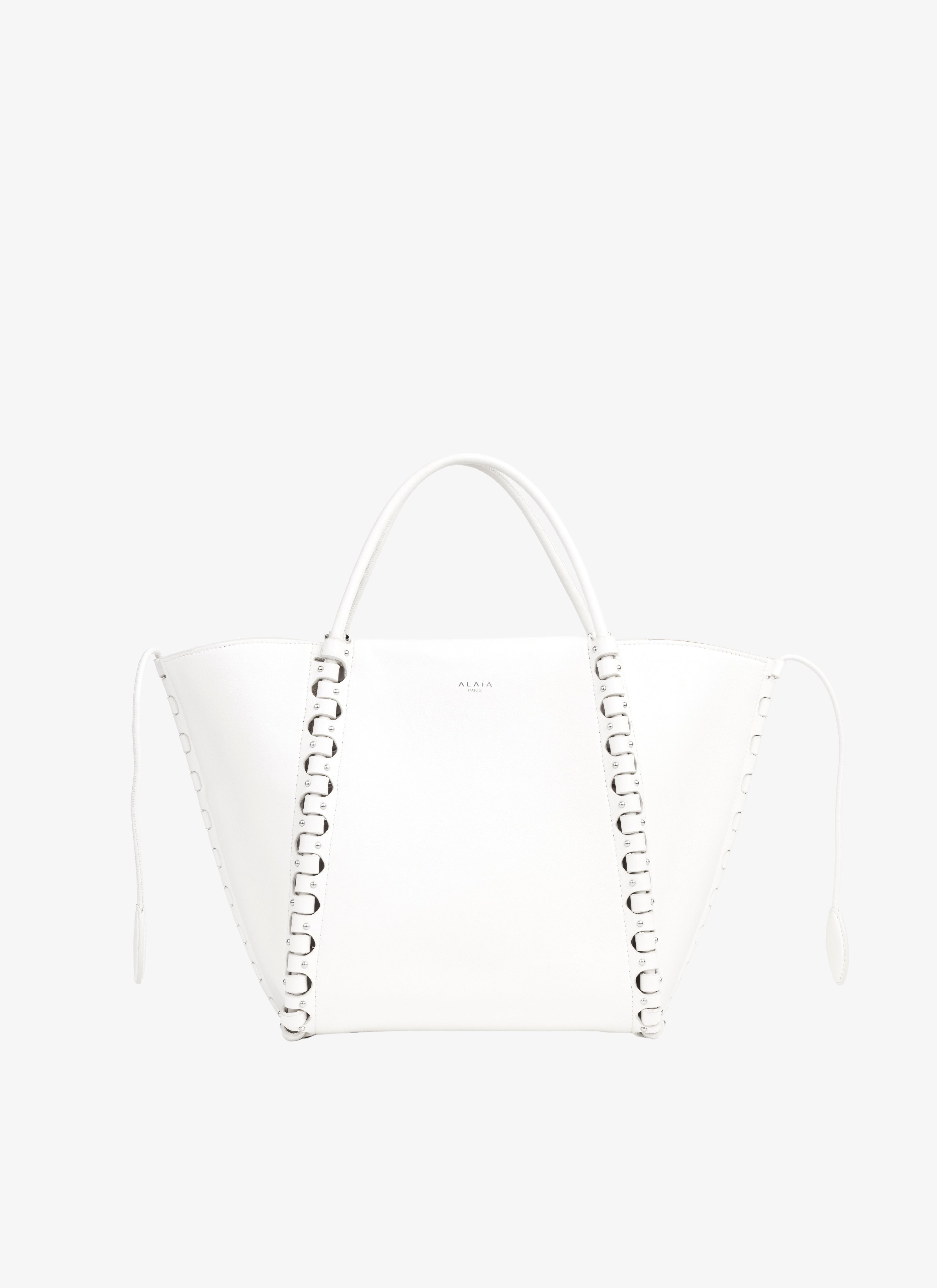 ALAÏA OPTIC WHITE SMALL HINGE LEATHER BAG