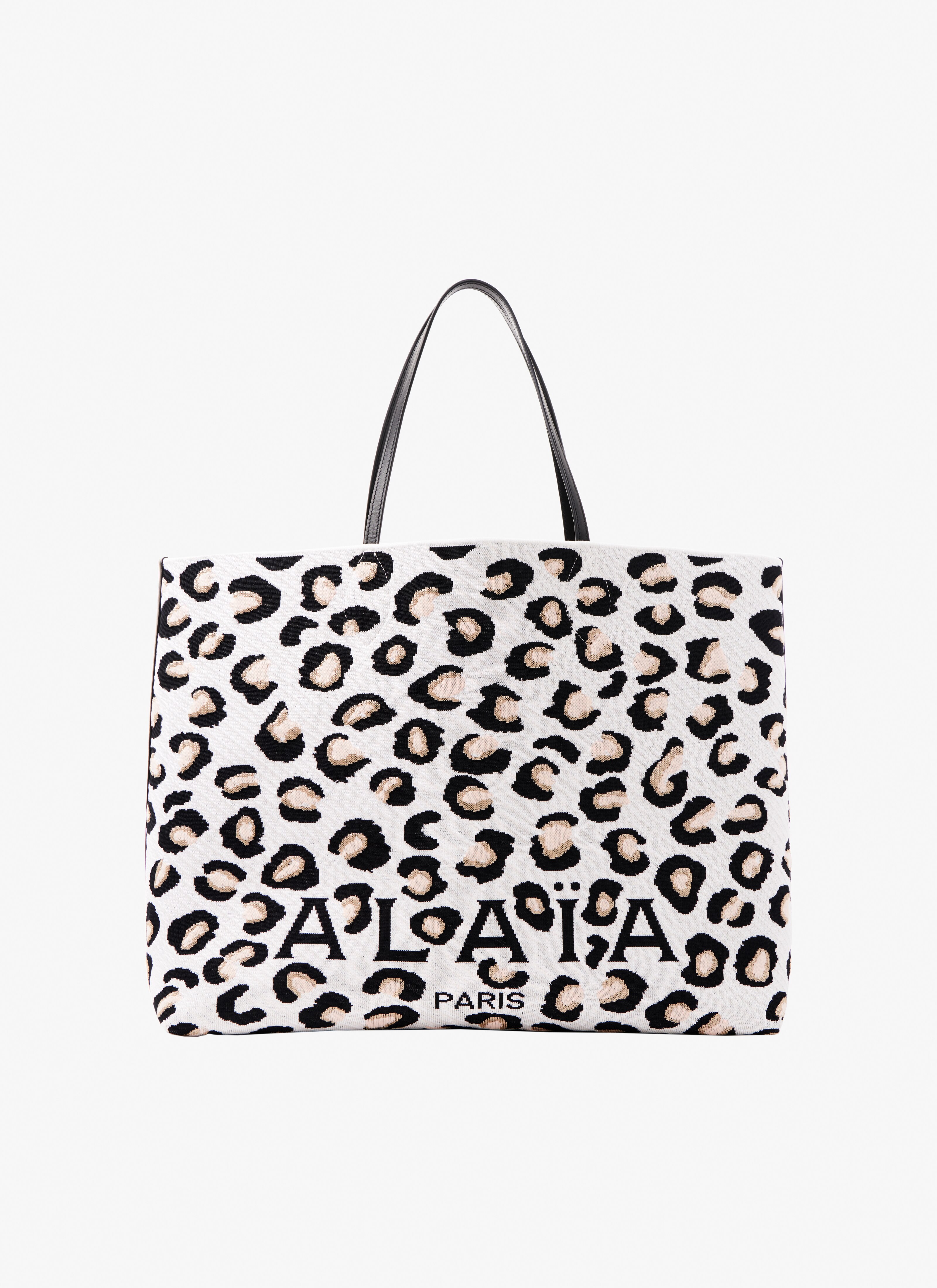 ALAÏA 화이트/블랙 라지 니트 토트 백
