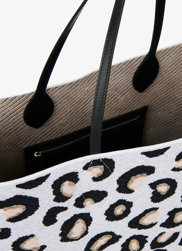 Large knit tote bag ALAÏA WHITE/BLACK LARGE KNIT TOTE BAG
