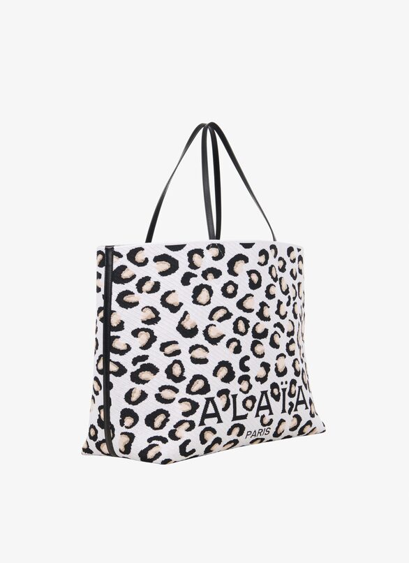 Large knit tote bag ALAÏA WHITE/BLACK LARGE KNIT TOTE BAG
