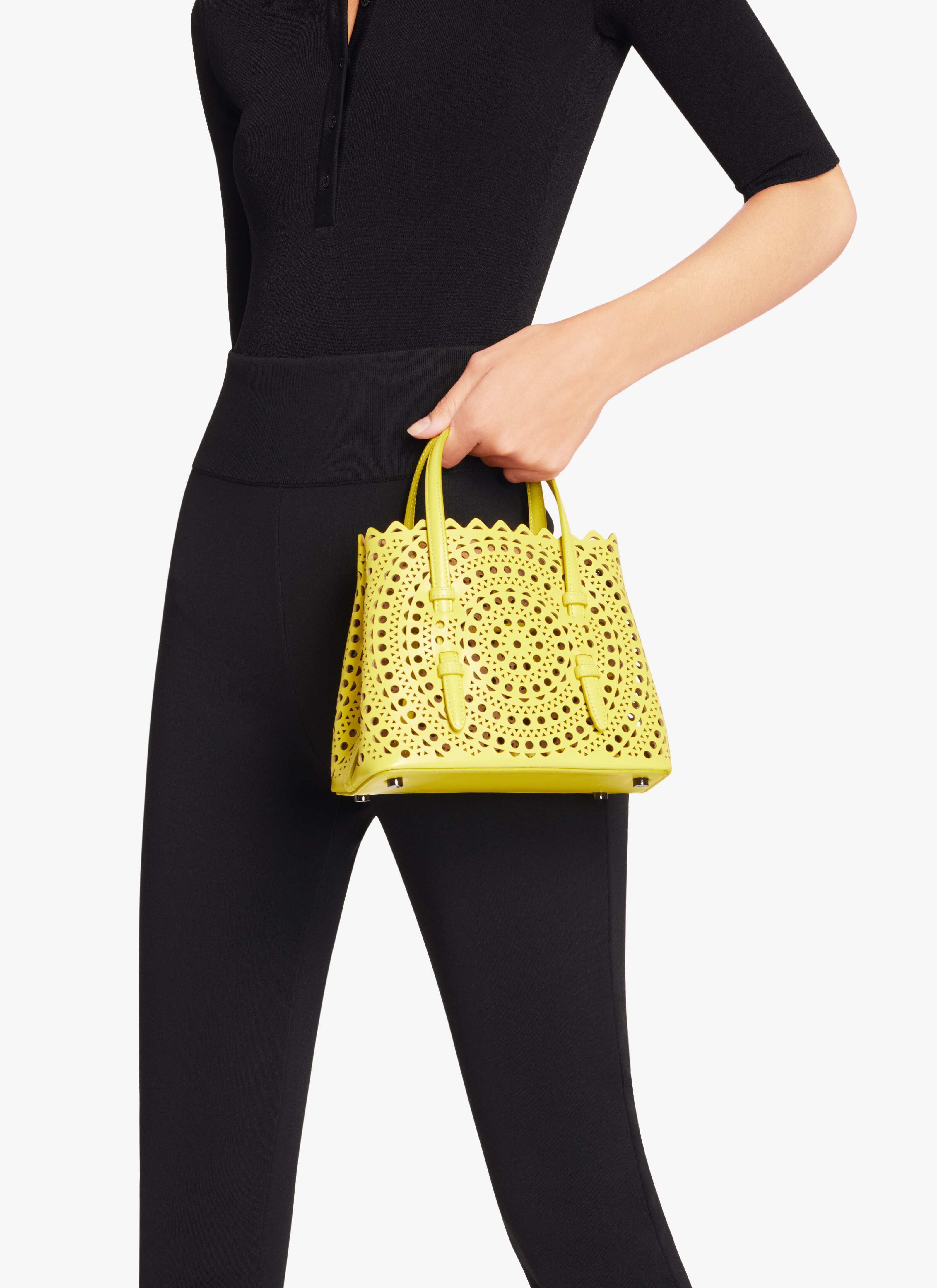 ALAÏA LEMON YELLOW MINA 20 BAG IN VIENNE CALFSKIN