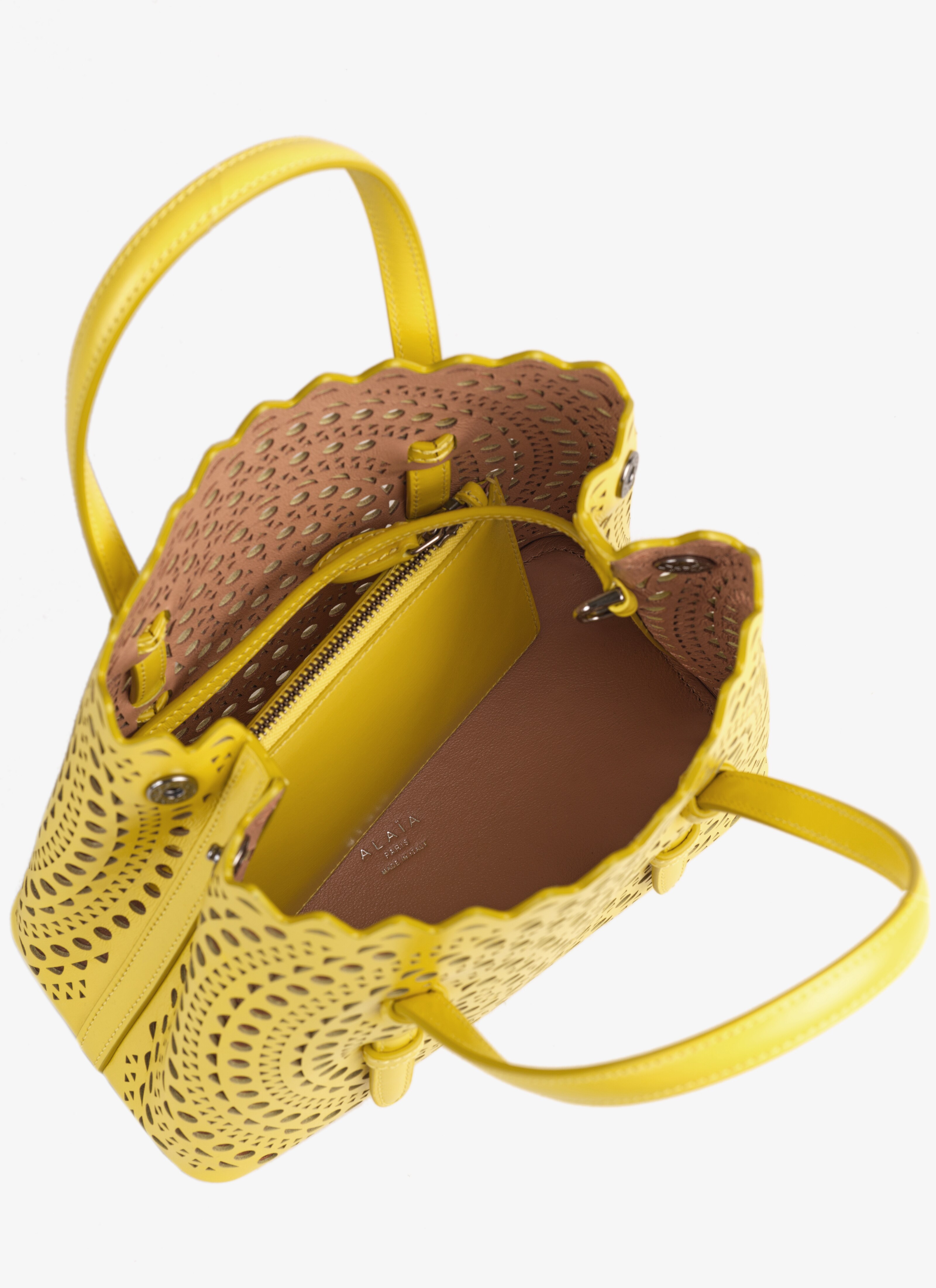 ALAÏA LEMON YELLOW MINA 20 BAG IN VIENNE CALFSKIN