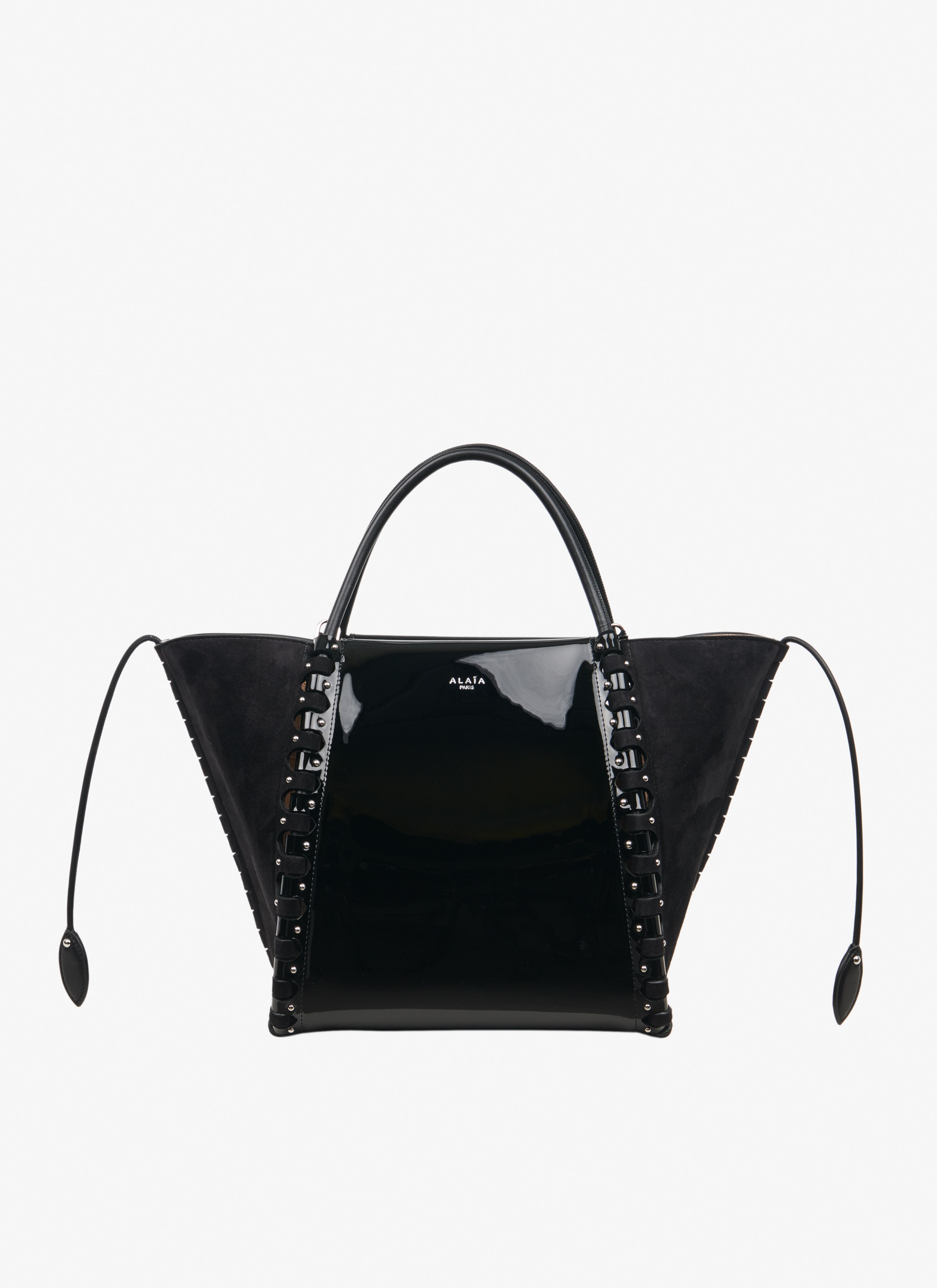 ALAÏA BLACK SMALL HINGE PATENT LEATHER BAG
