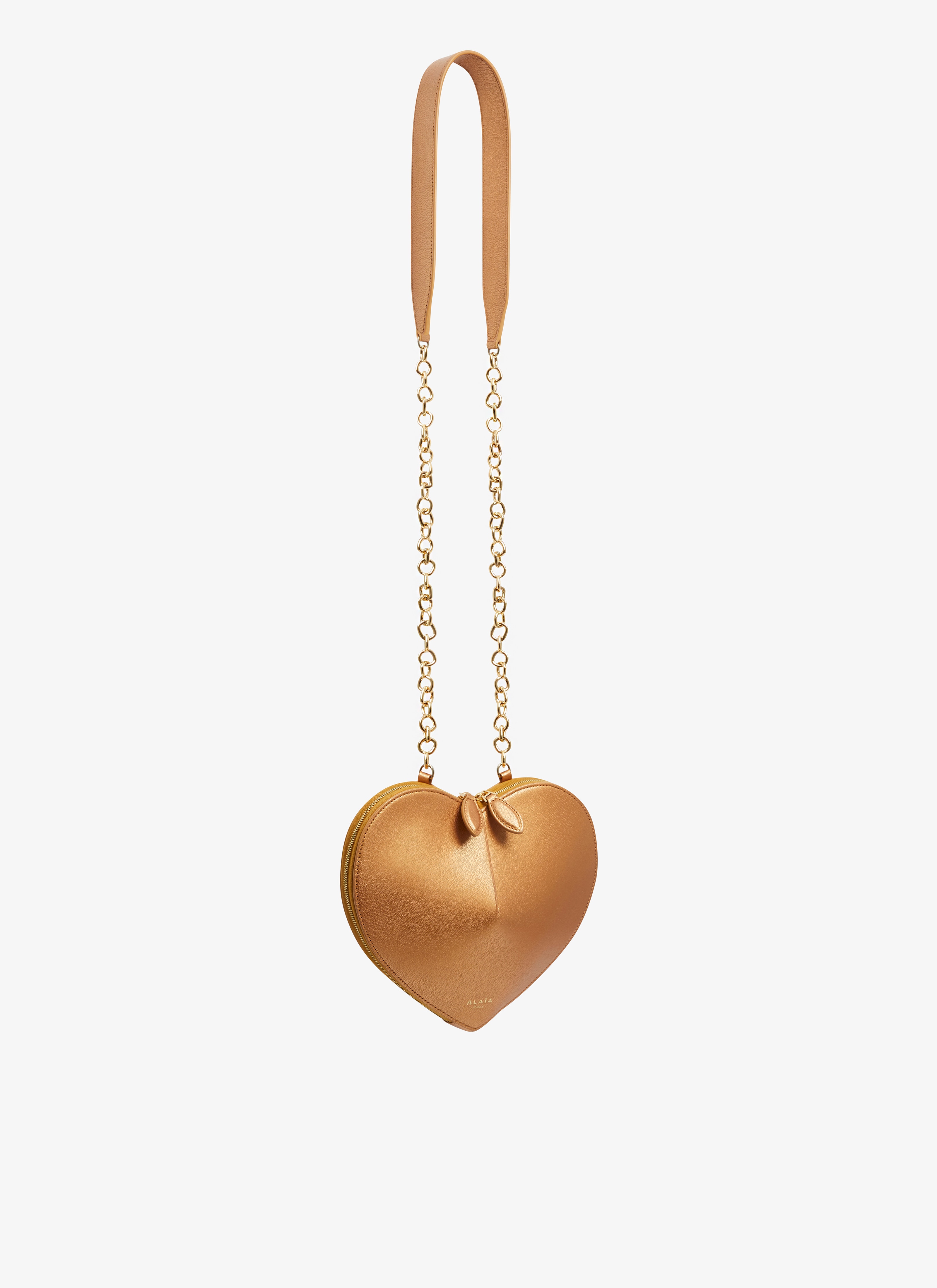 ALAÏA BROWN LE CŒUR WITH CHAIN BAG IN GOATSKIN