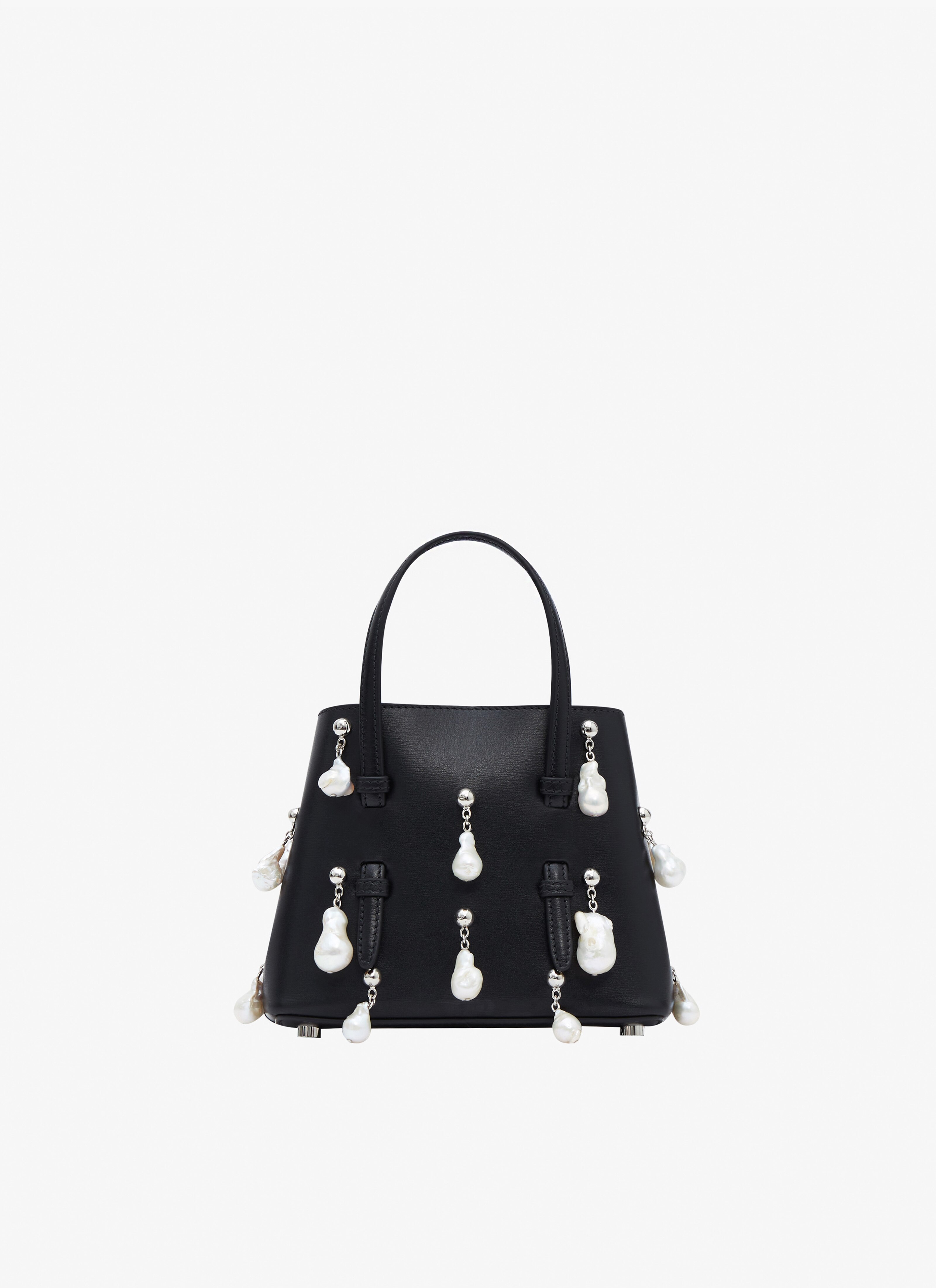 ALAÏA BLACK MINA 16 BAG IN LUX CALFSKIN WITH NATURAL PEARLS