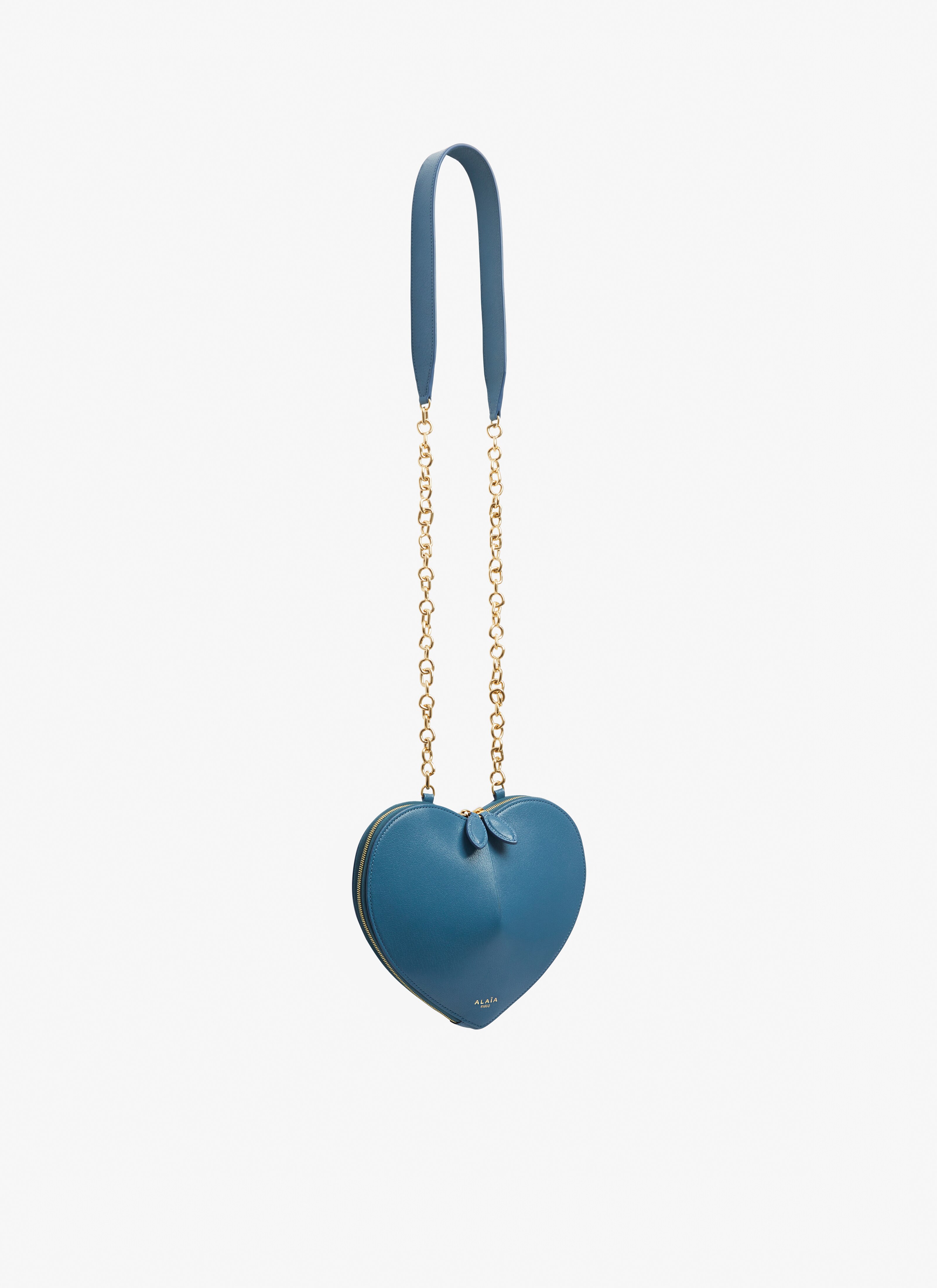 ALAÏA BLUE LE CŒUR WITH CHAIN BAG IN GOATSKIN